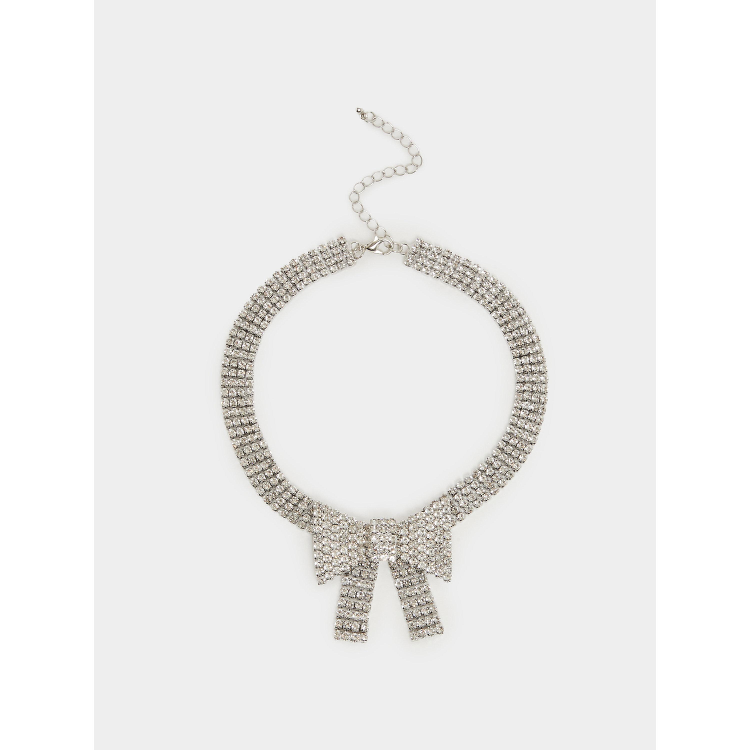 عقد شوكر فضي لامع بشكل فيونكة-women-watchesandjewellery-jewellery-necklacesandpendants-image-1
