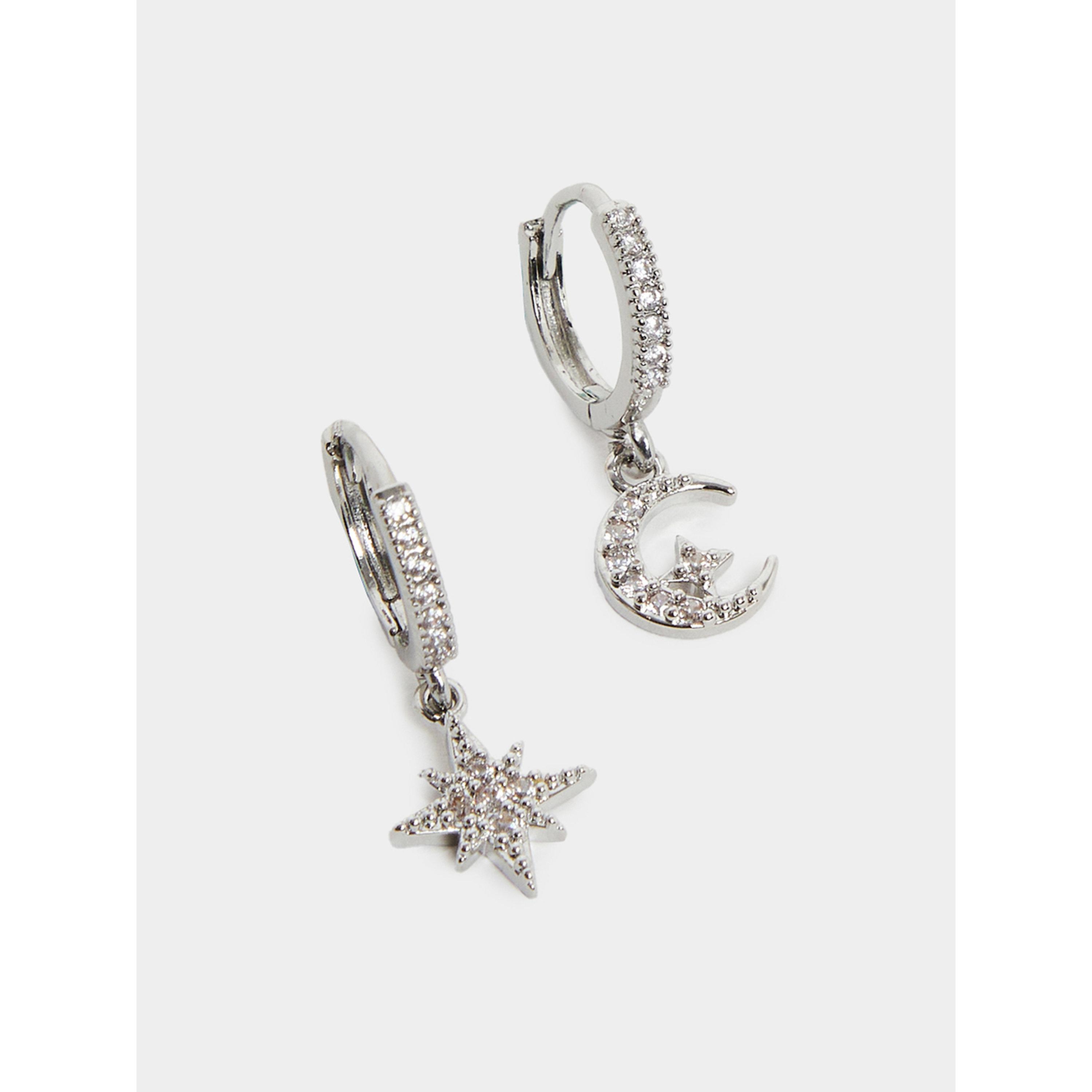 Styli Silver Moon and Star Hoop Earrings-women-watchesandjewellery-jewellery-earrings-image-1