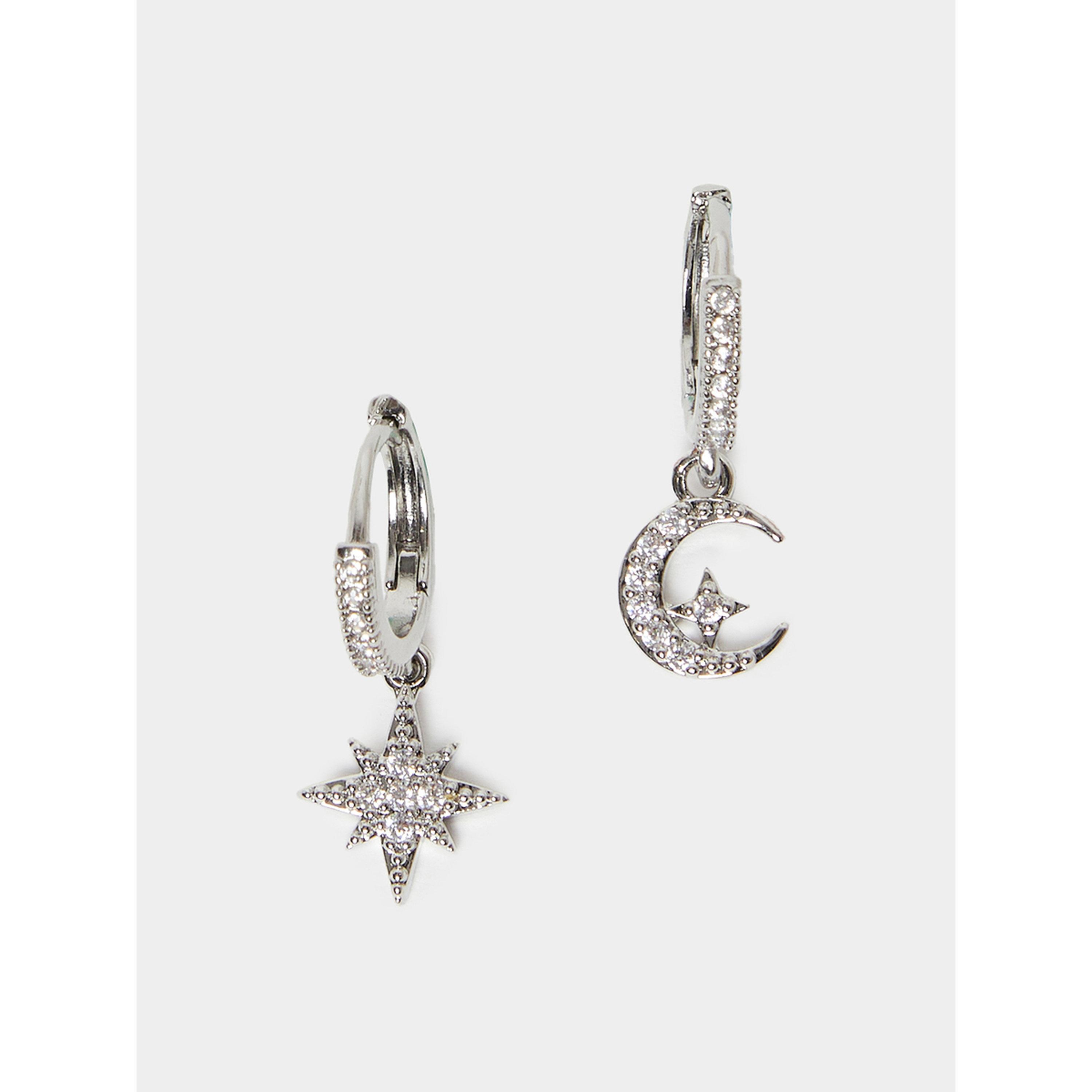 Styli Silver Moon and Star Hoop Earrings-women-watchesandjewellery-jewellery-earrings-image-2