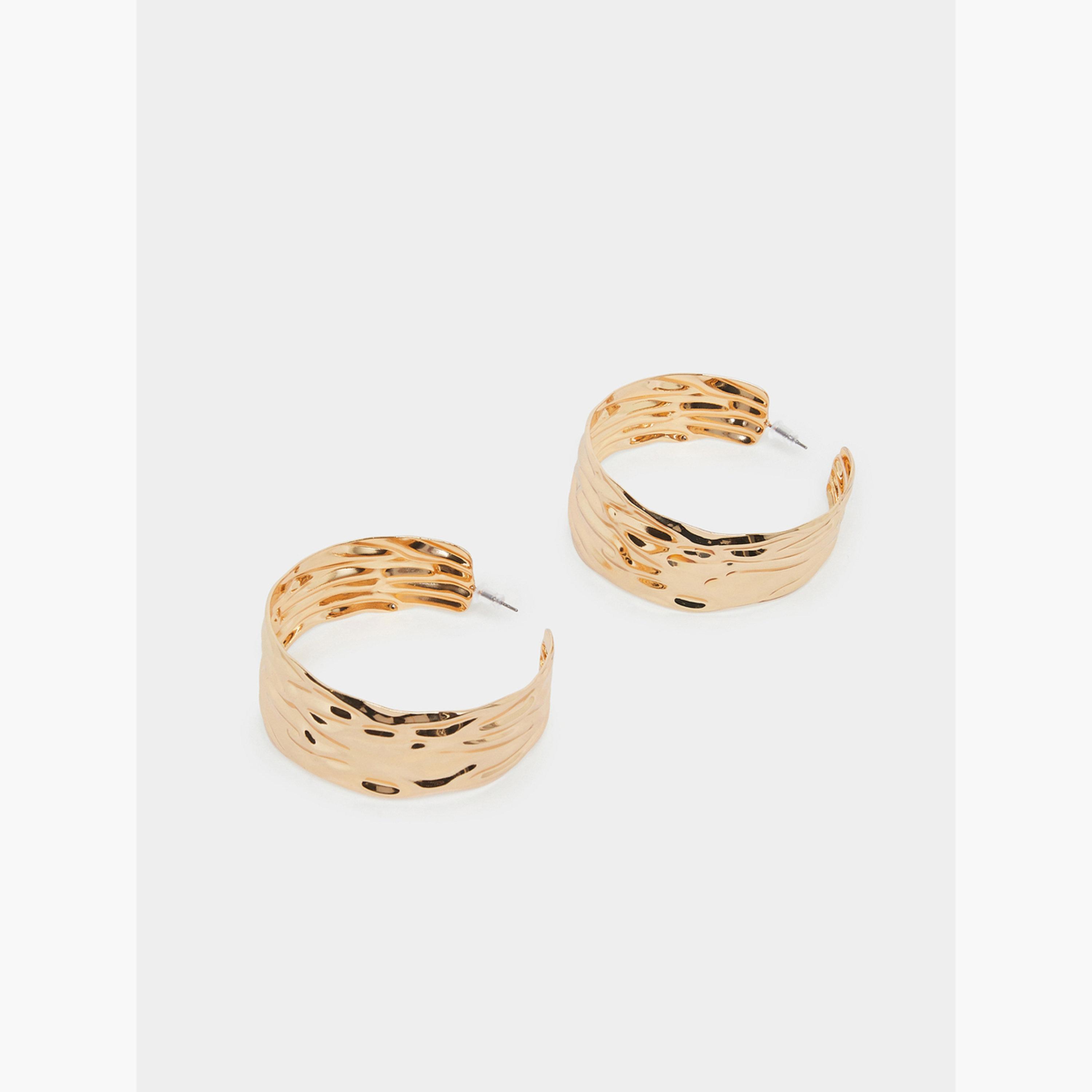 Styli Gold Textured Hoop Earrings-women-watchesandjewellery-jewellery-earrings-image-1