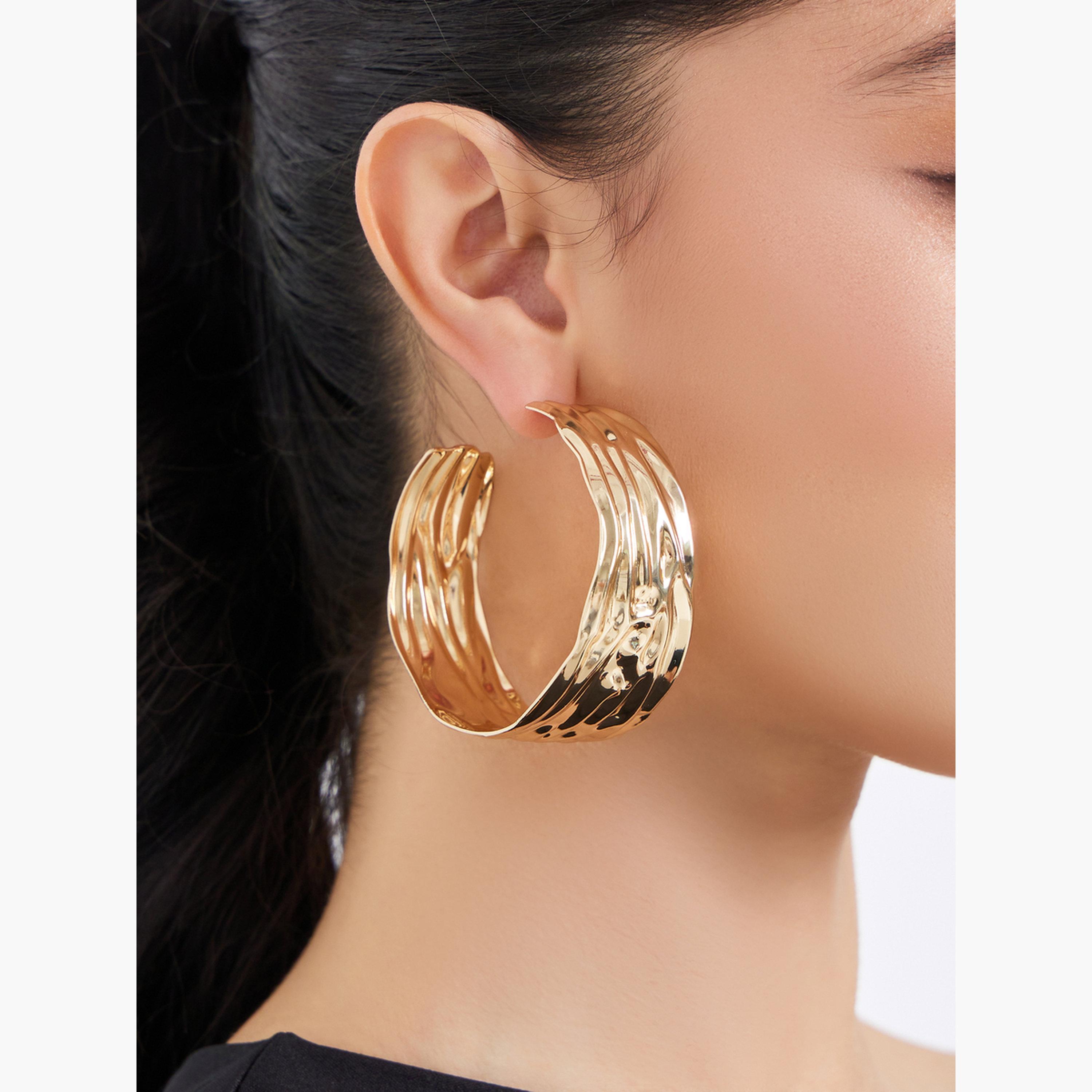 Styli Gold Textured Hoop Earrings-women-watchesandjewellery-jewellery-earrings-image-2