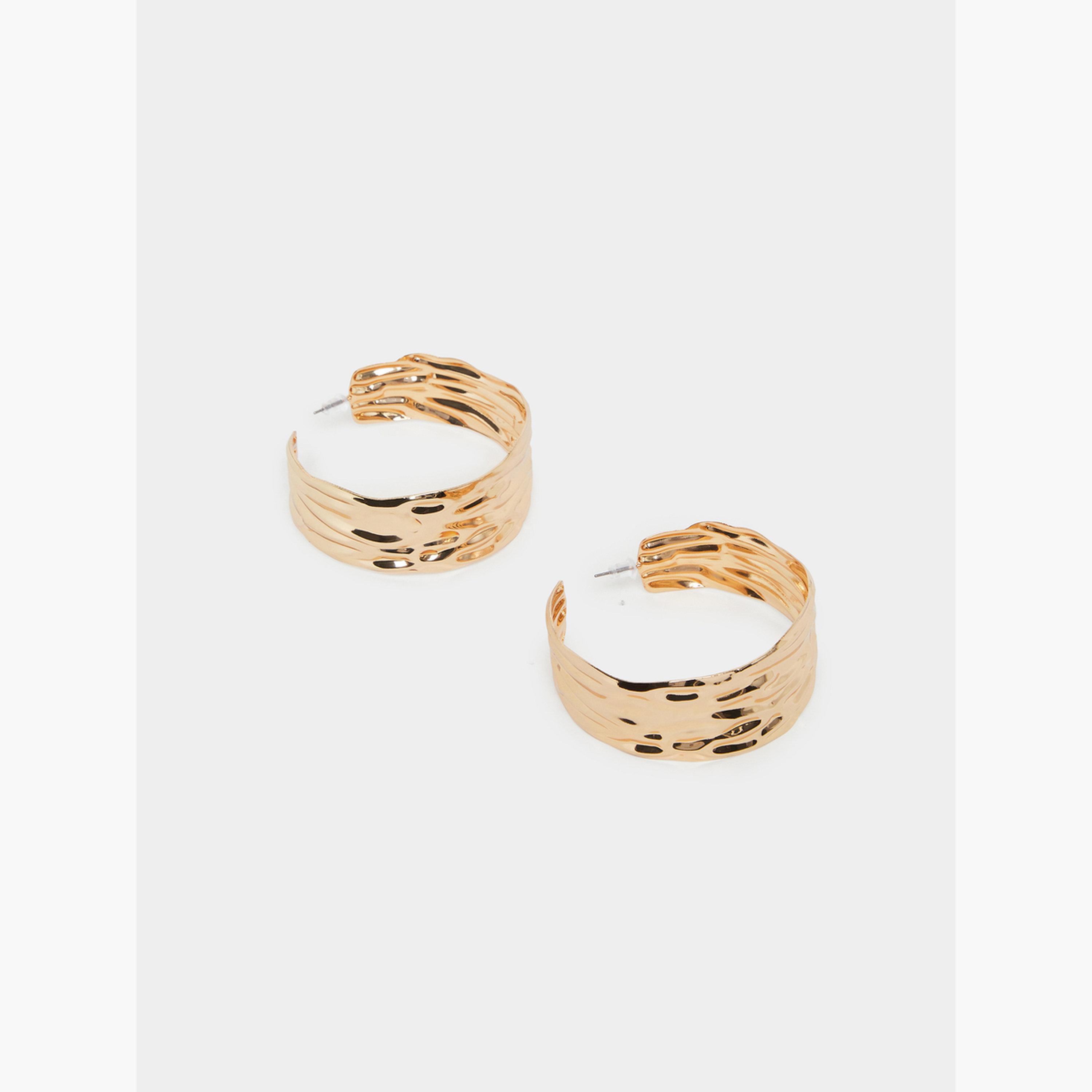 Styli Gold Textured Hoop Earrings-women-watchesandjewellery-jewellery-earrings-image-3
