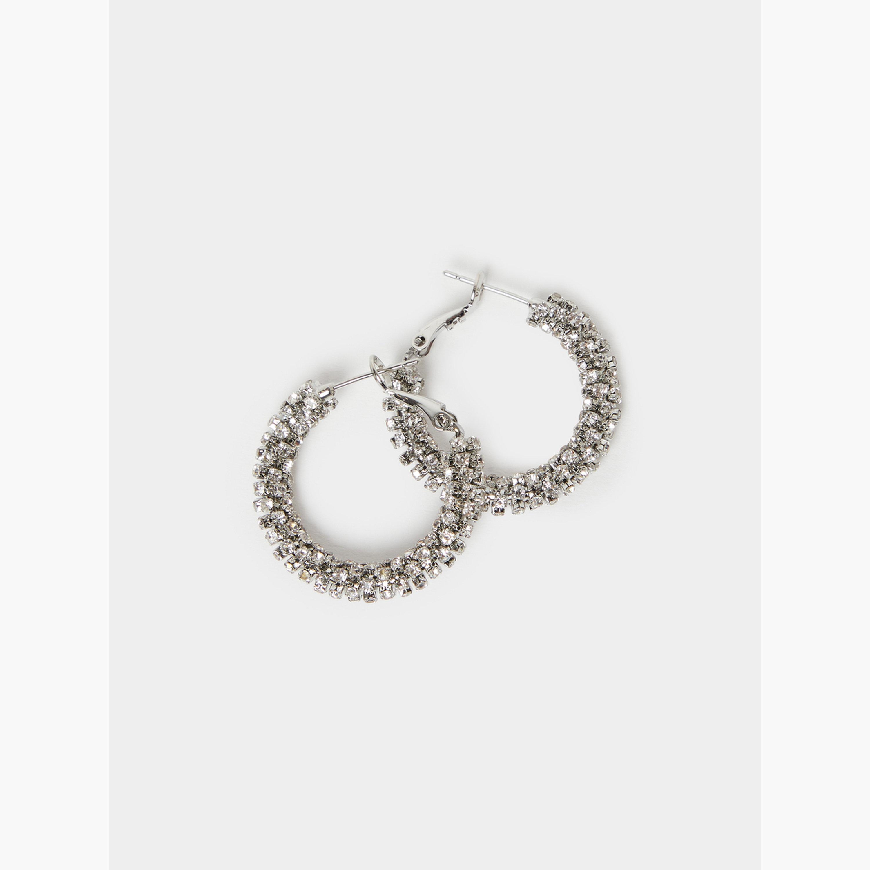 Styli Silver Diamante Hoop Earrings-women-watchesandjewellery-jewellery-earrings-image-3