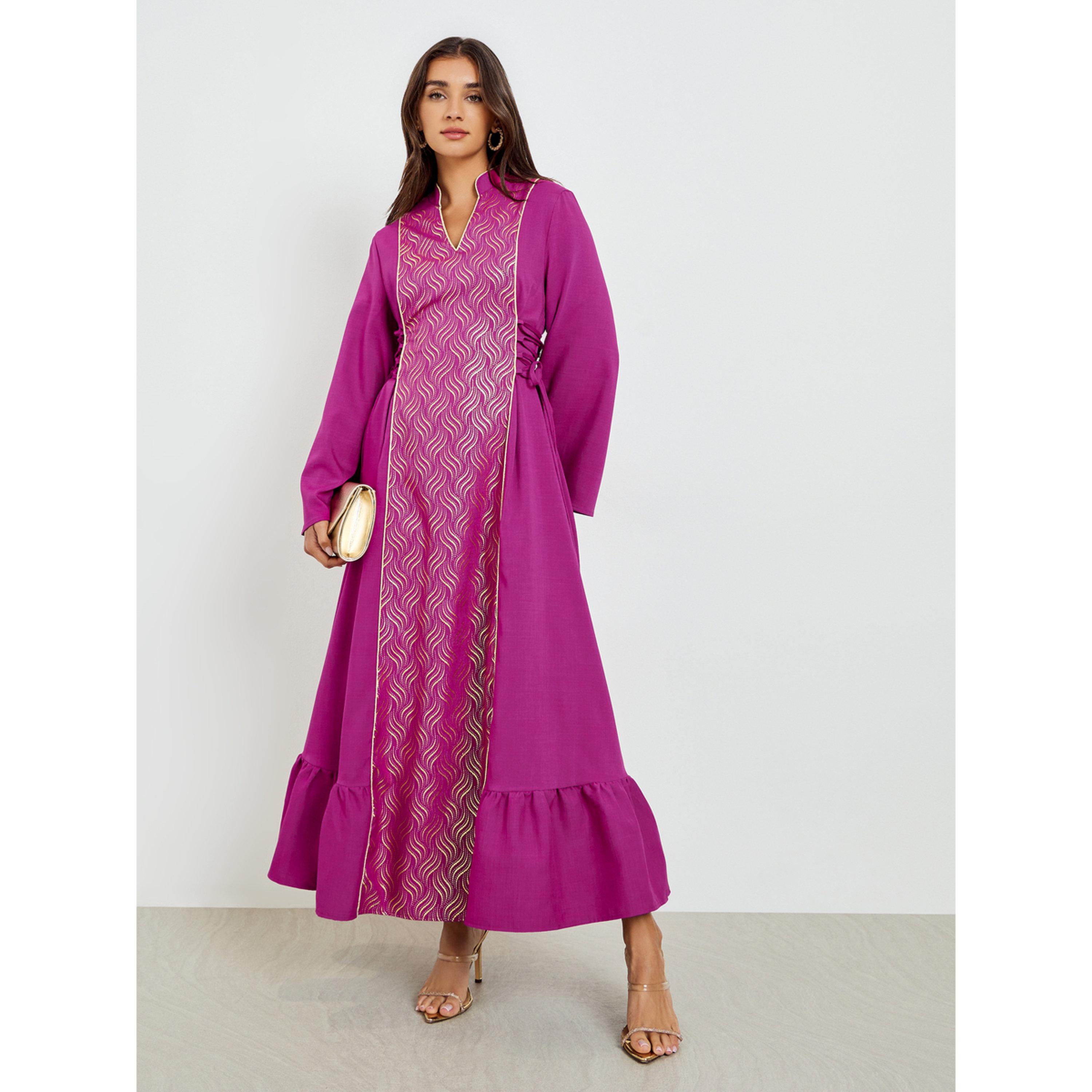 Styli Women Foil Print Maxi Dress with Tie-Detail-women-clothing-ethnicwear-dresses-image-1