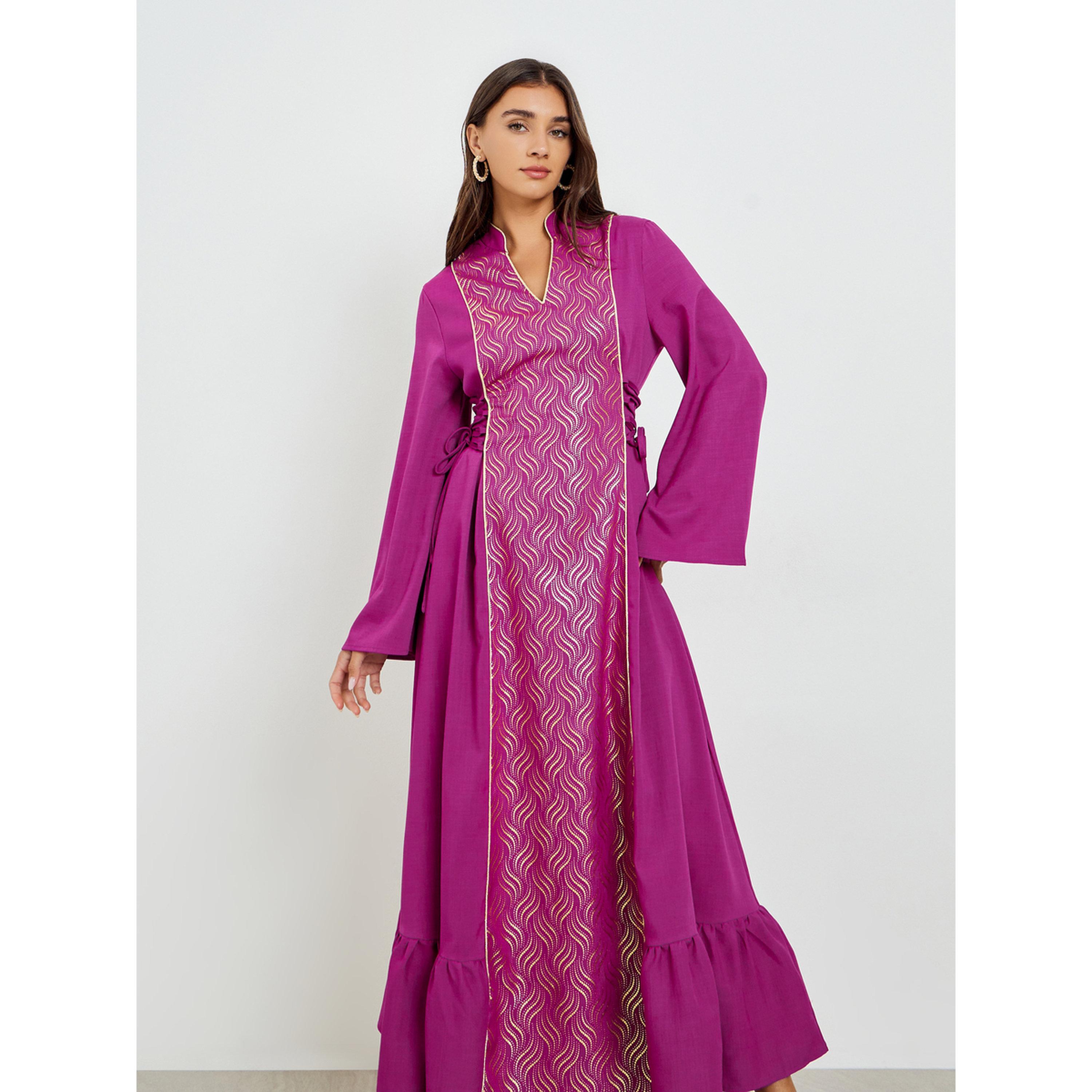 Styli Women Foil Print Maxi Dress with Tie-Detail-women-clothing-ethnicwear-dresses-image-2