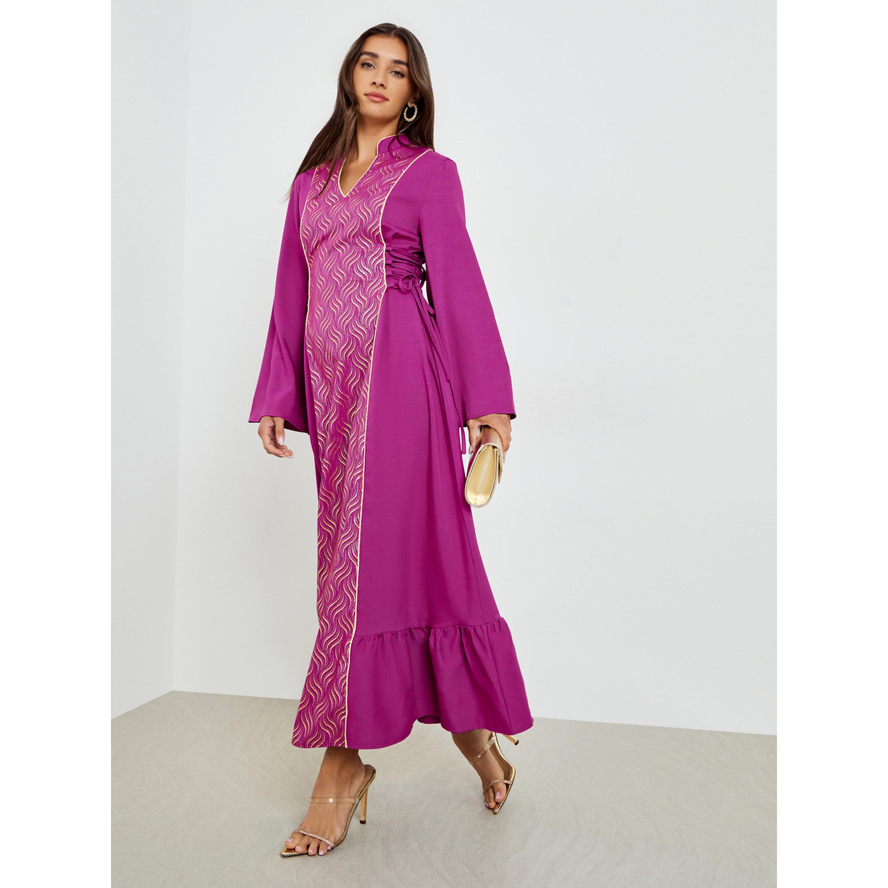 Styli Women Foil Print Maxi Dress with Tie-Detail-women-clothing-ethnicwear-dresses-image-3