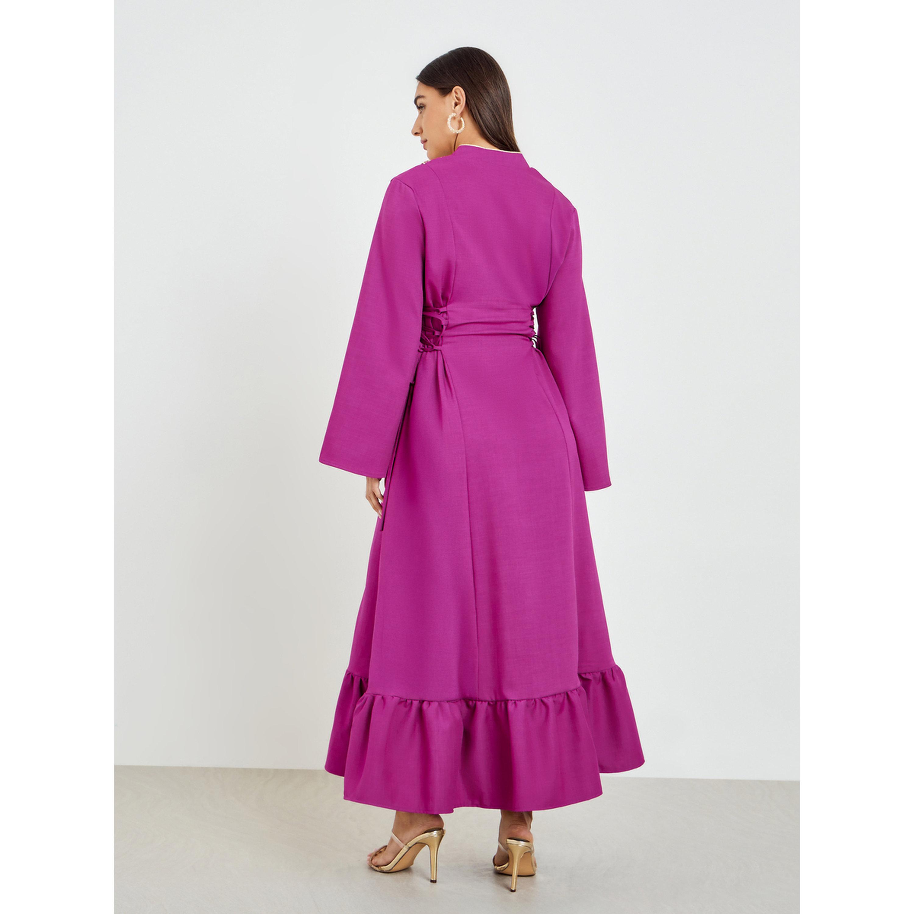 Styli Women Foil Print Maxi Dress with Tie-Detail-women-clothing-ethnicwear-dresses-image-4