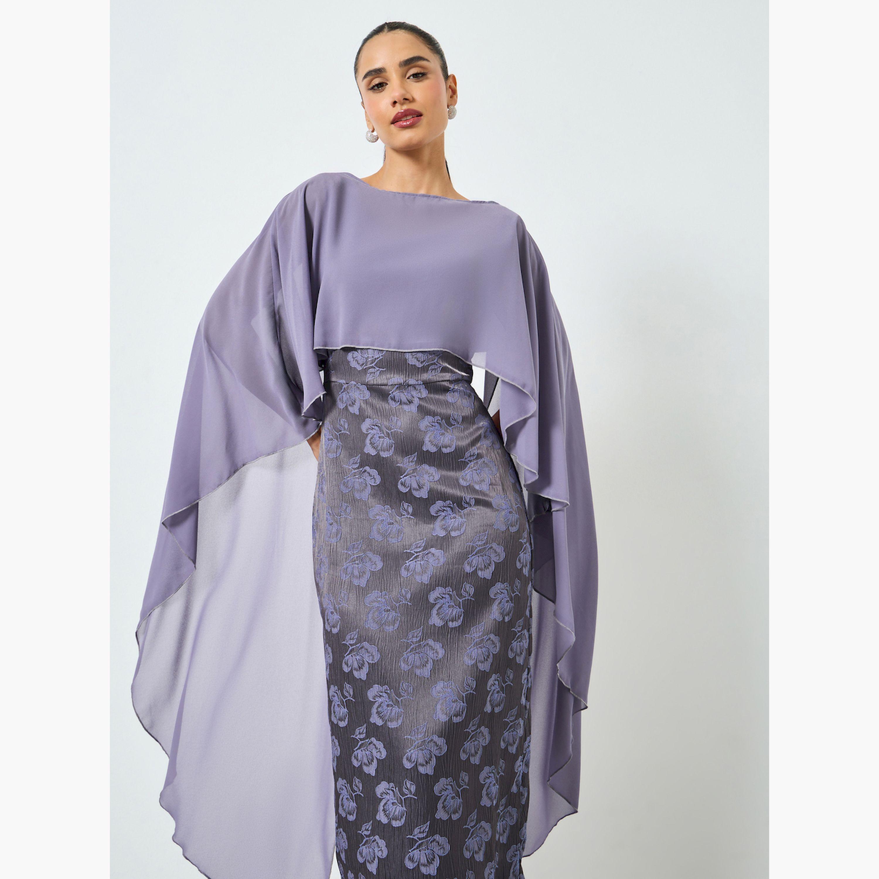 فستان ميدي بأكمام كيب مزينة-women-clothing-dresses-image-2