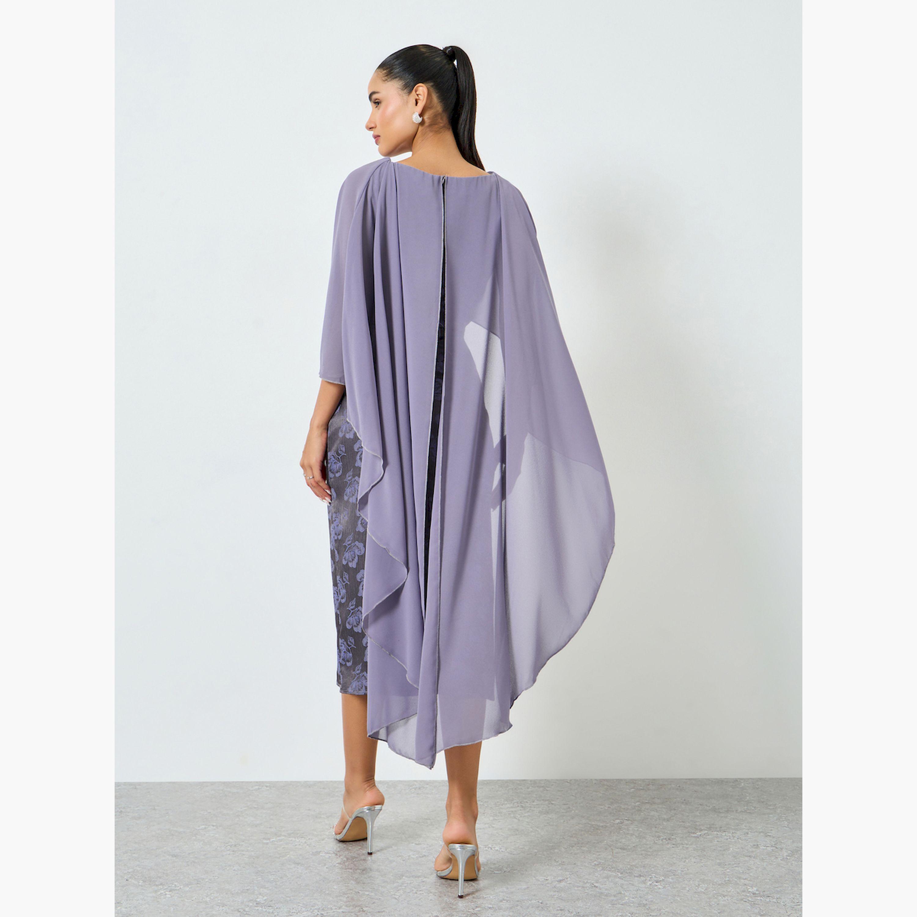 فستان ميدي بأكمام كيب مزينة-women-clothing-dresses-image-3
