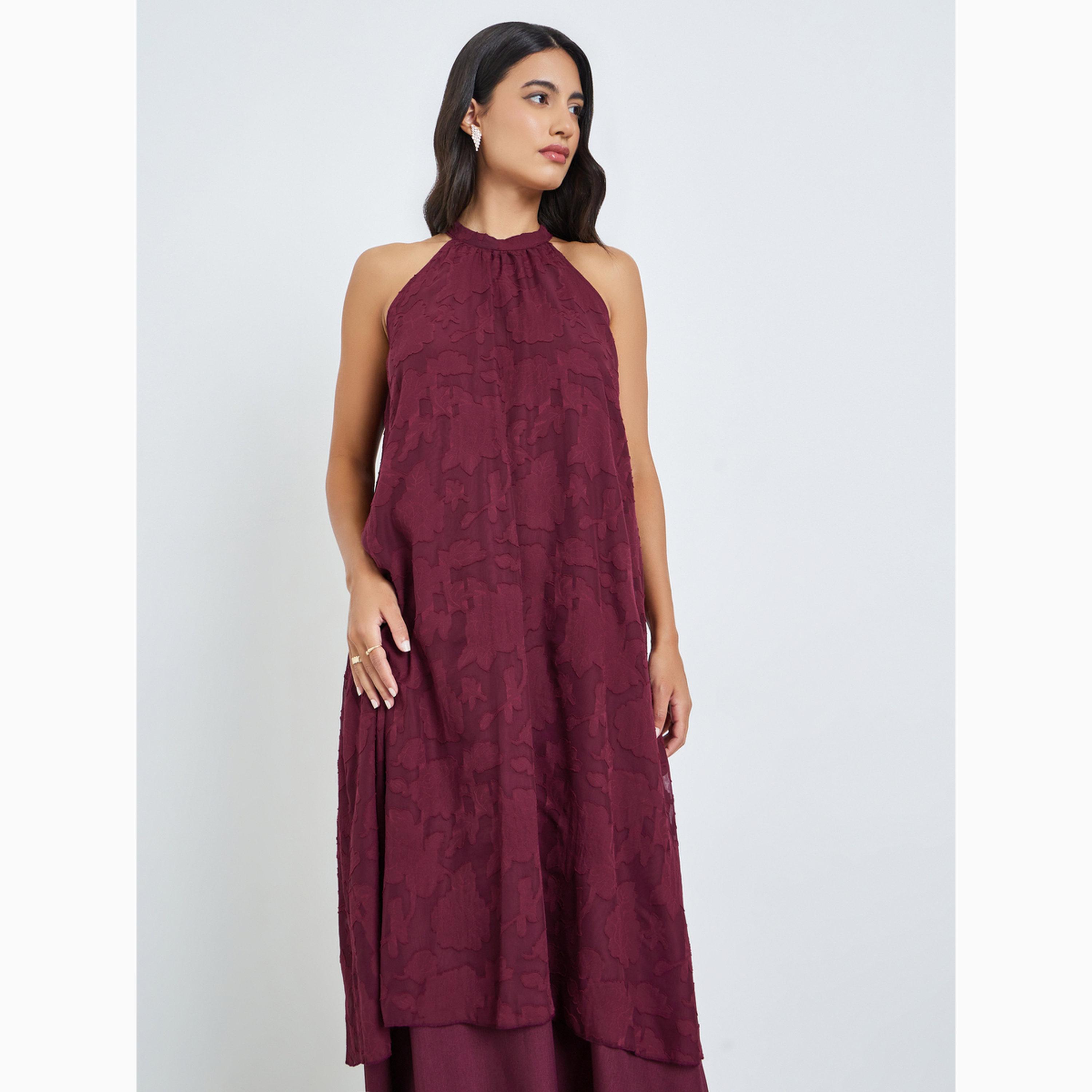 فستان طويل بطبقات وحافة واسعة وياقة هولتر-women-clothing-dresses-image-2