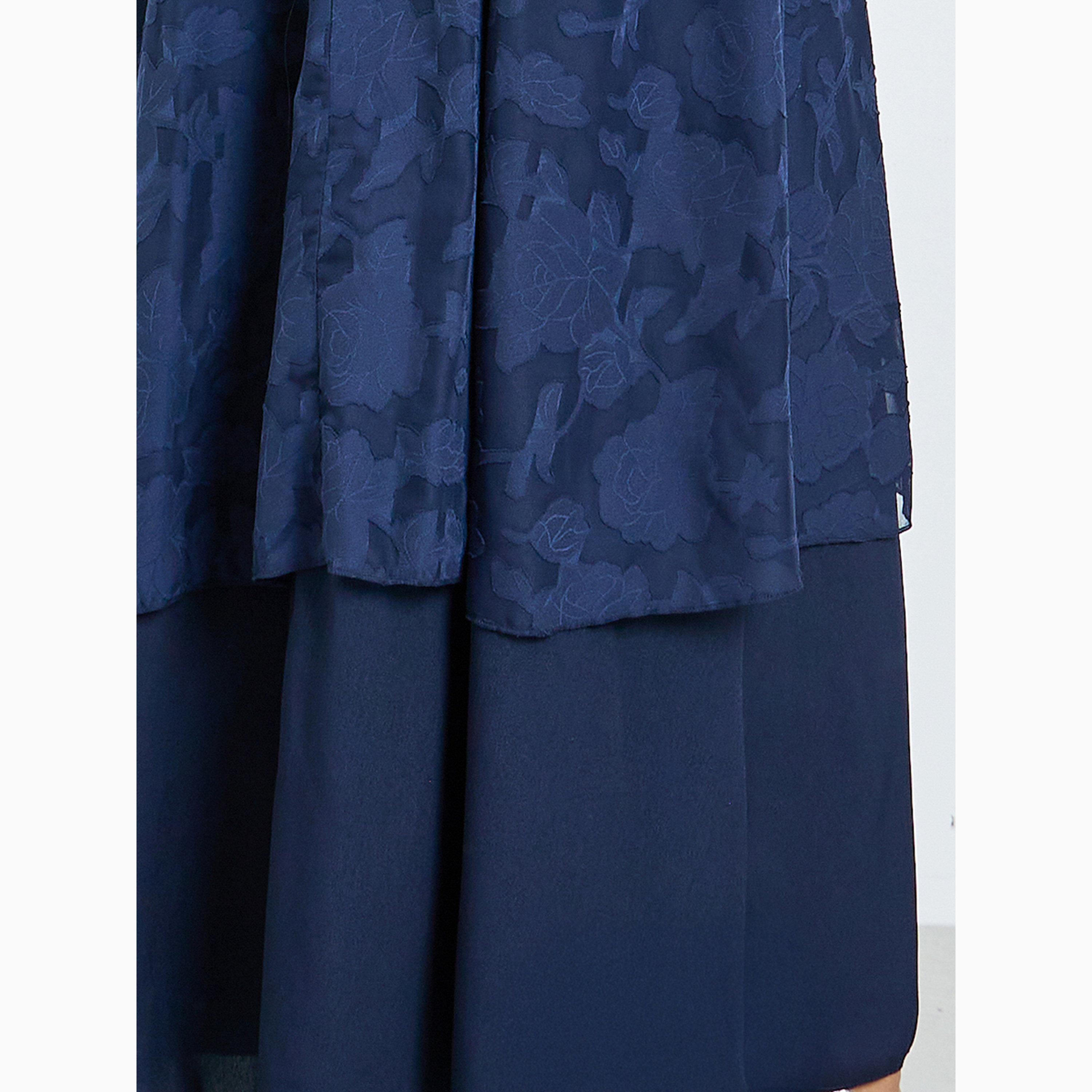 Styli Navy Blue Burnout Layered A-Line Maxi Dress with Halter Neck-women-clothing-dresses-image-5