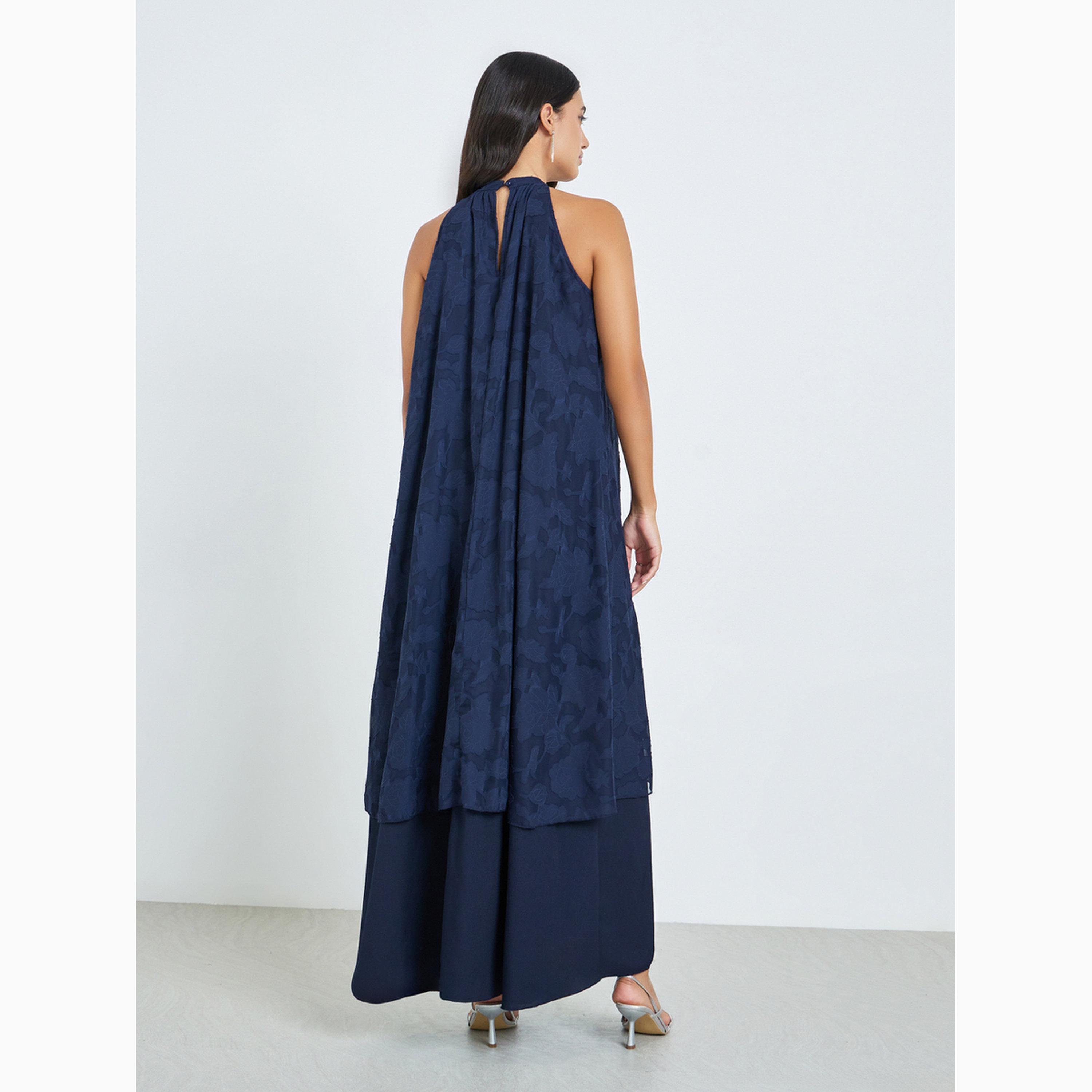 فستان طويل بطبقات وحافة واسعة وياقة هولتر-women-clothing-dresses-image-6