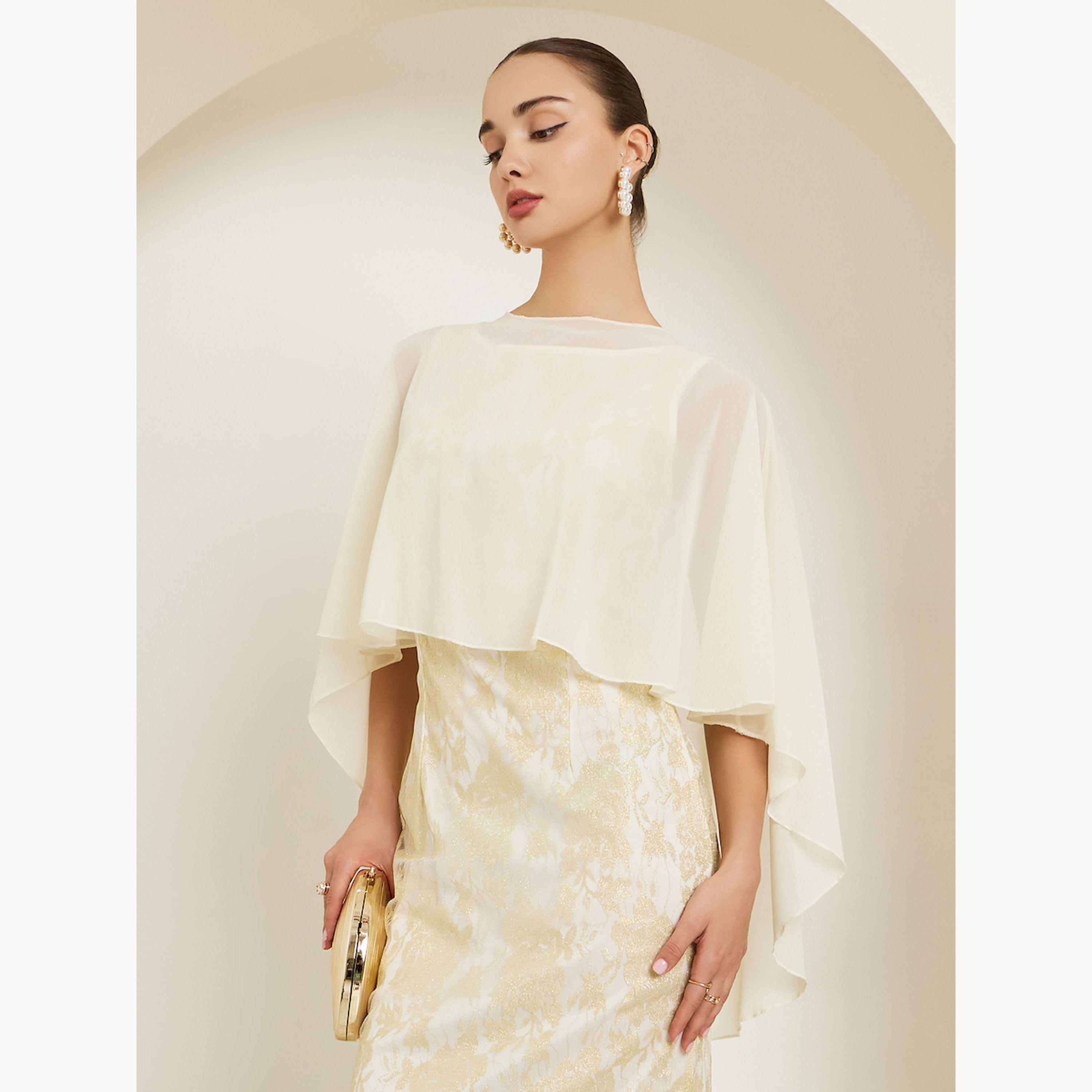 Styli Beige Lace Cape Sleeve Maxi Dress-women-clothing-dresses-image-2