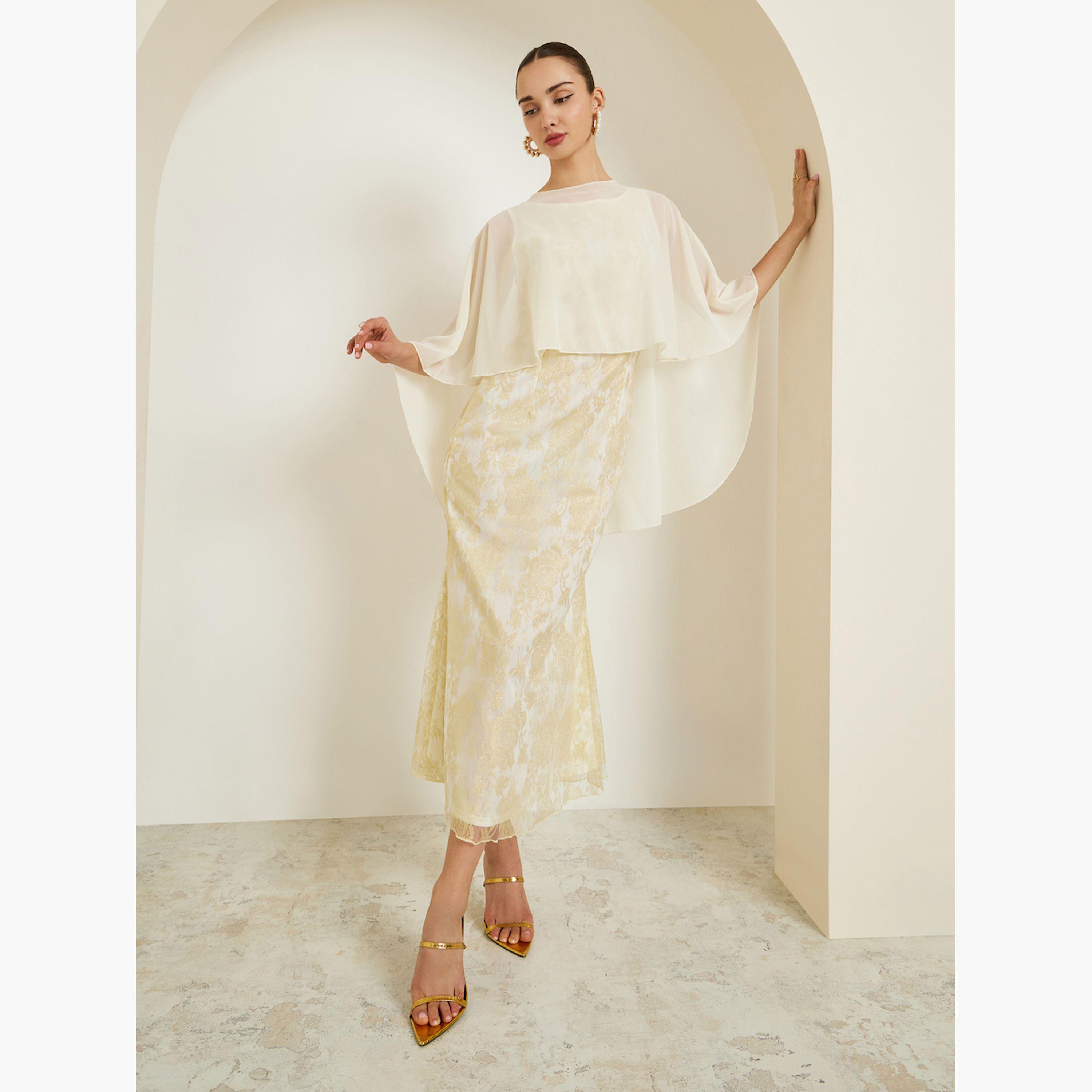 Styli Beige Lace Cape Sleeve Maxi Dress-women-clothing-dresses-image-3