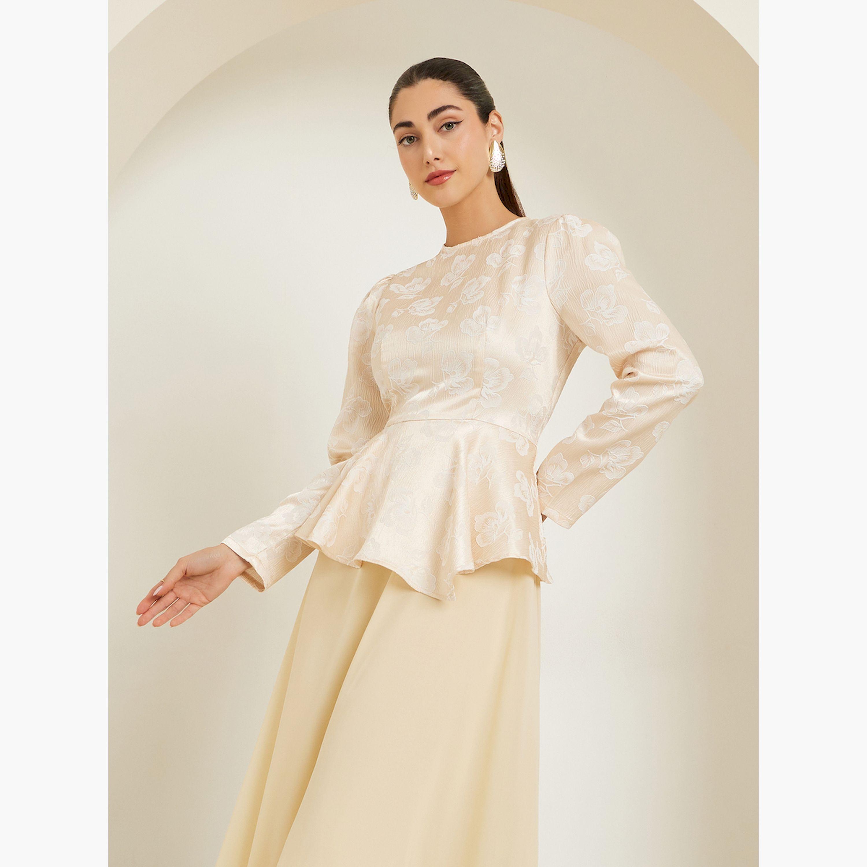 Styli Beige Long Sleeves A-Line Midi Dress-women-clothing-dresses-image-2