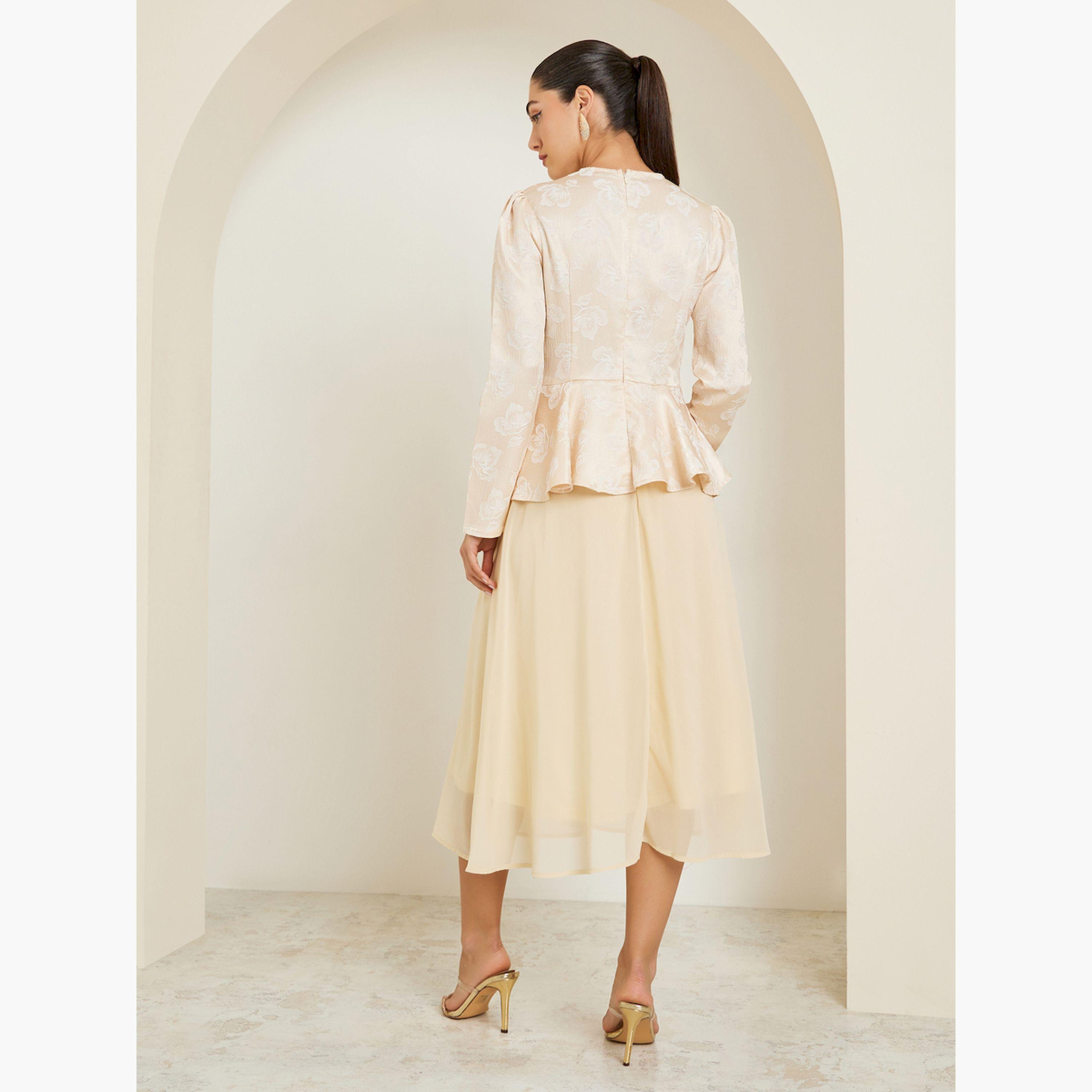 Styli Beige Long Sleeves A-Line Midi Dress-women-clothing-dresses-image-4