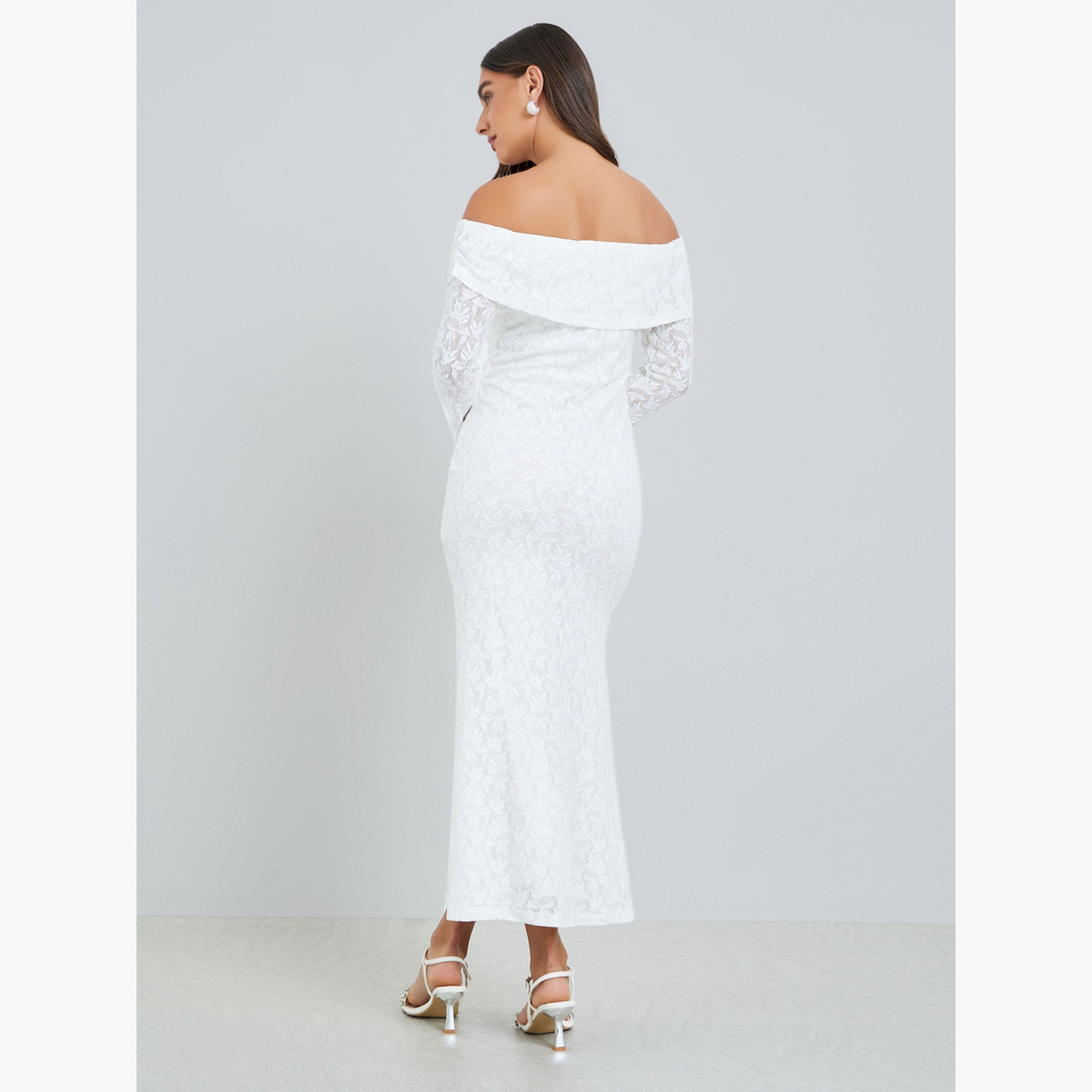 Styli Women White Lace Off Shoulder Mermaid Midi Dress-women-clothing-dresses-image-4