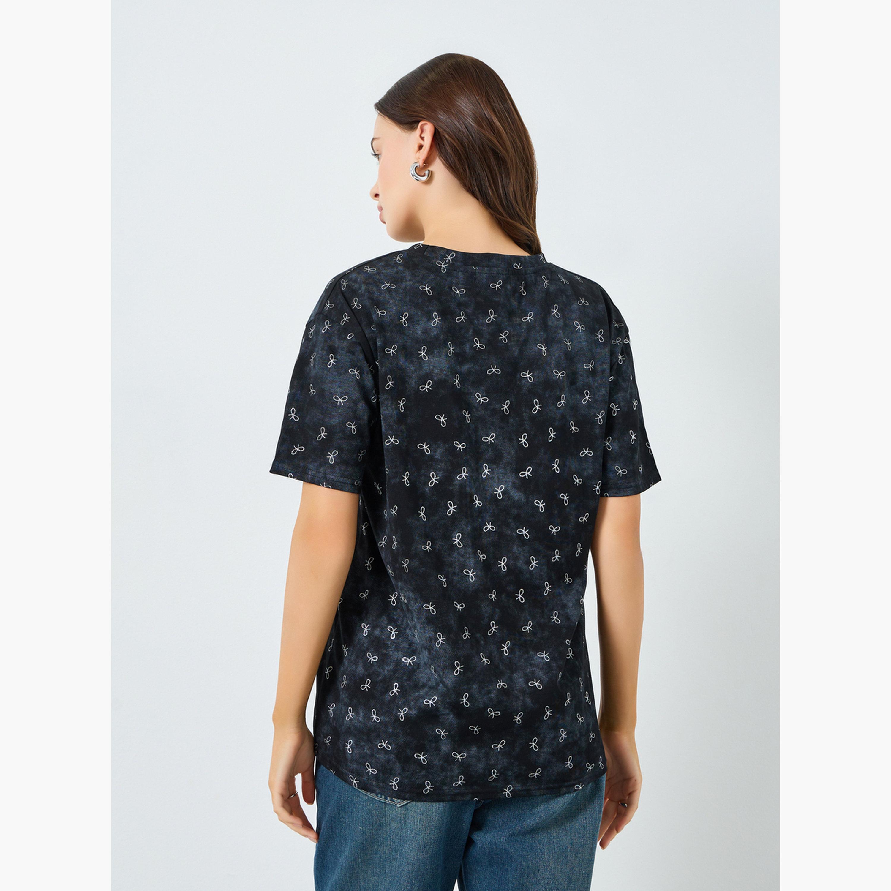Styli Women Grey Bow Print Oversized T-Shirt-women-clothing-tshirts-image-5