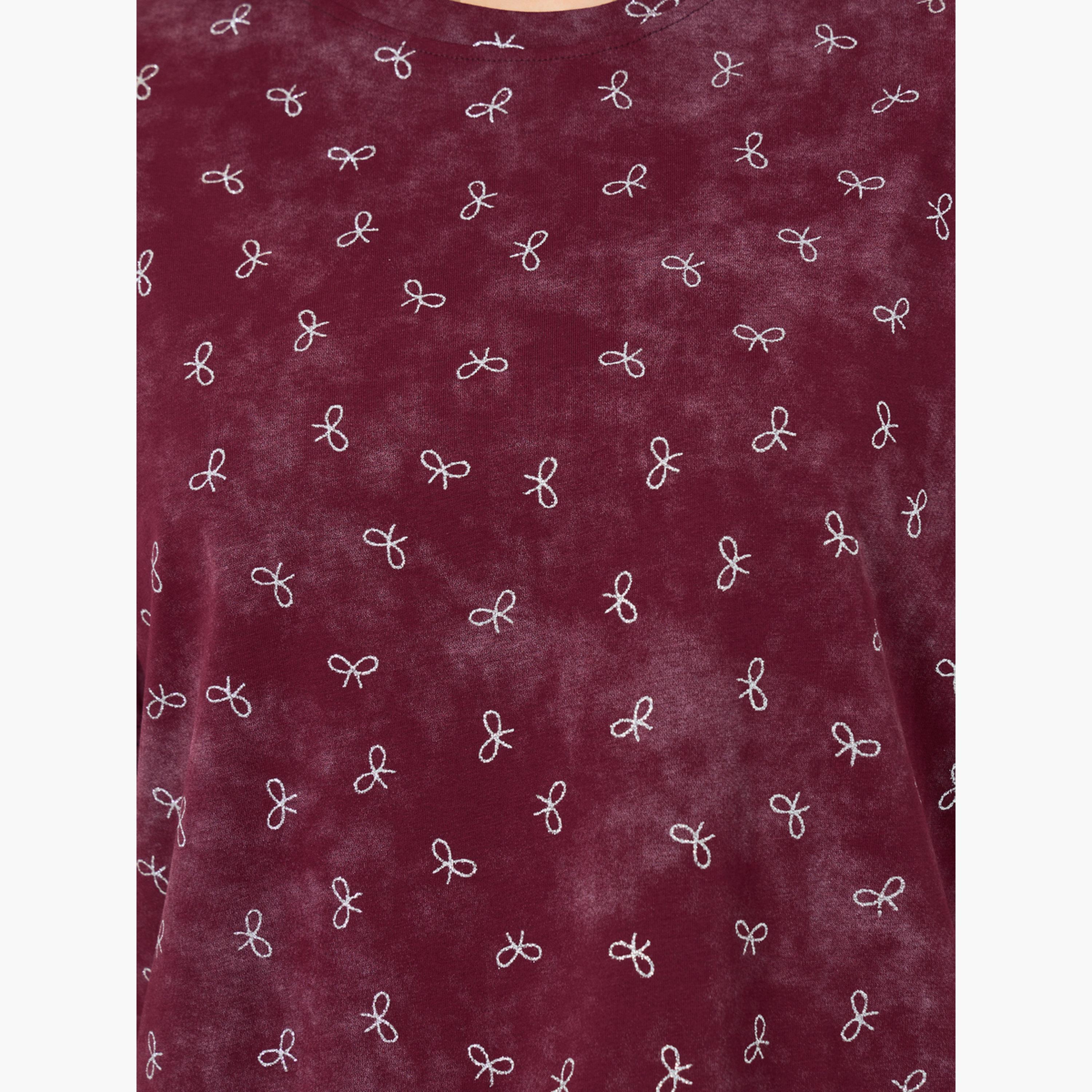 Styli Women Burgundy Bow Print Oversized T-Shirt-women-clothing-tshirts-image-3