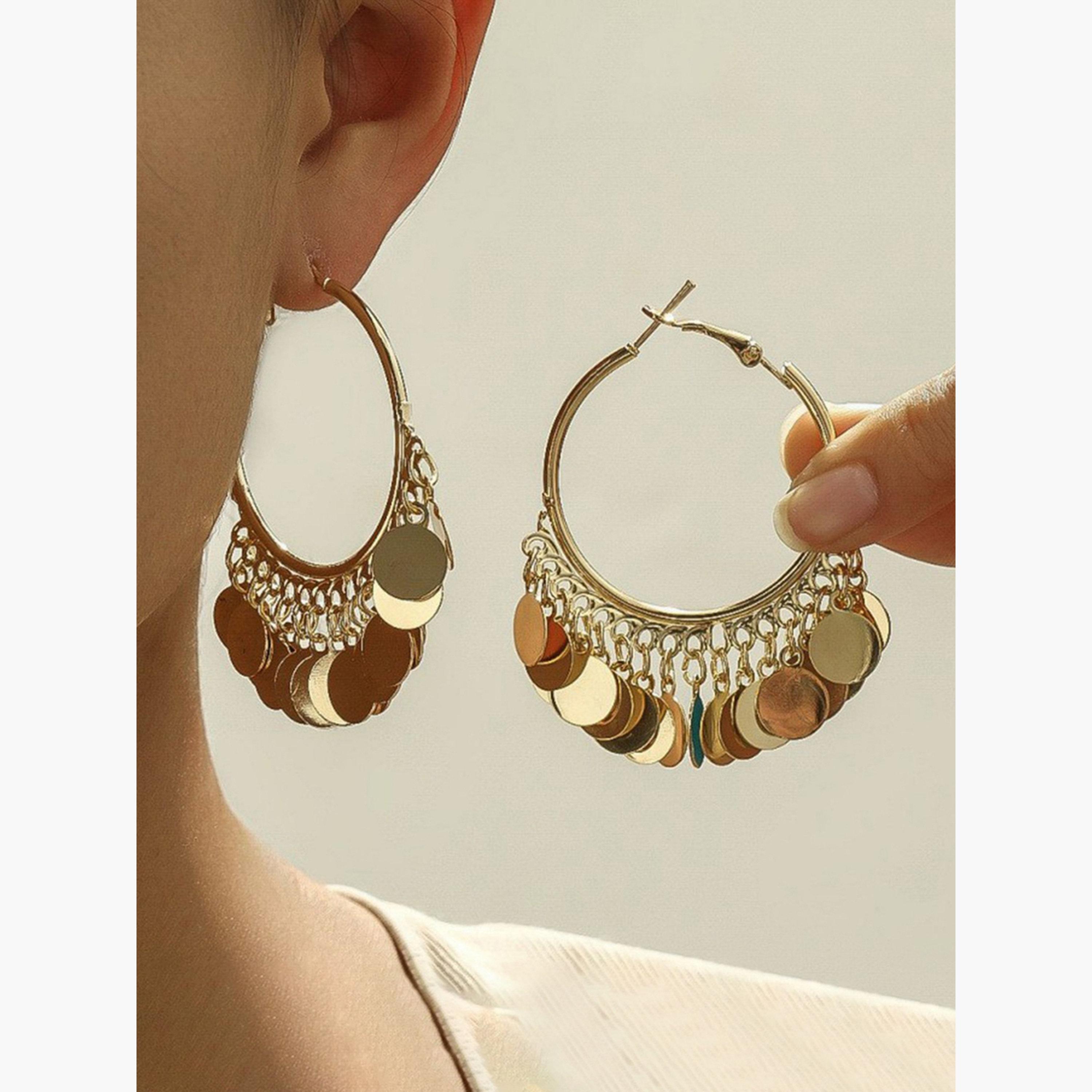 Take Two Golden Hoop Earrings with Circle Tassel Pendants-women-watchesandjewellery-jewellery-earrings-image-2