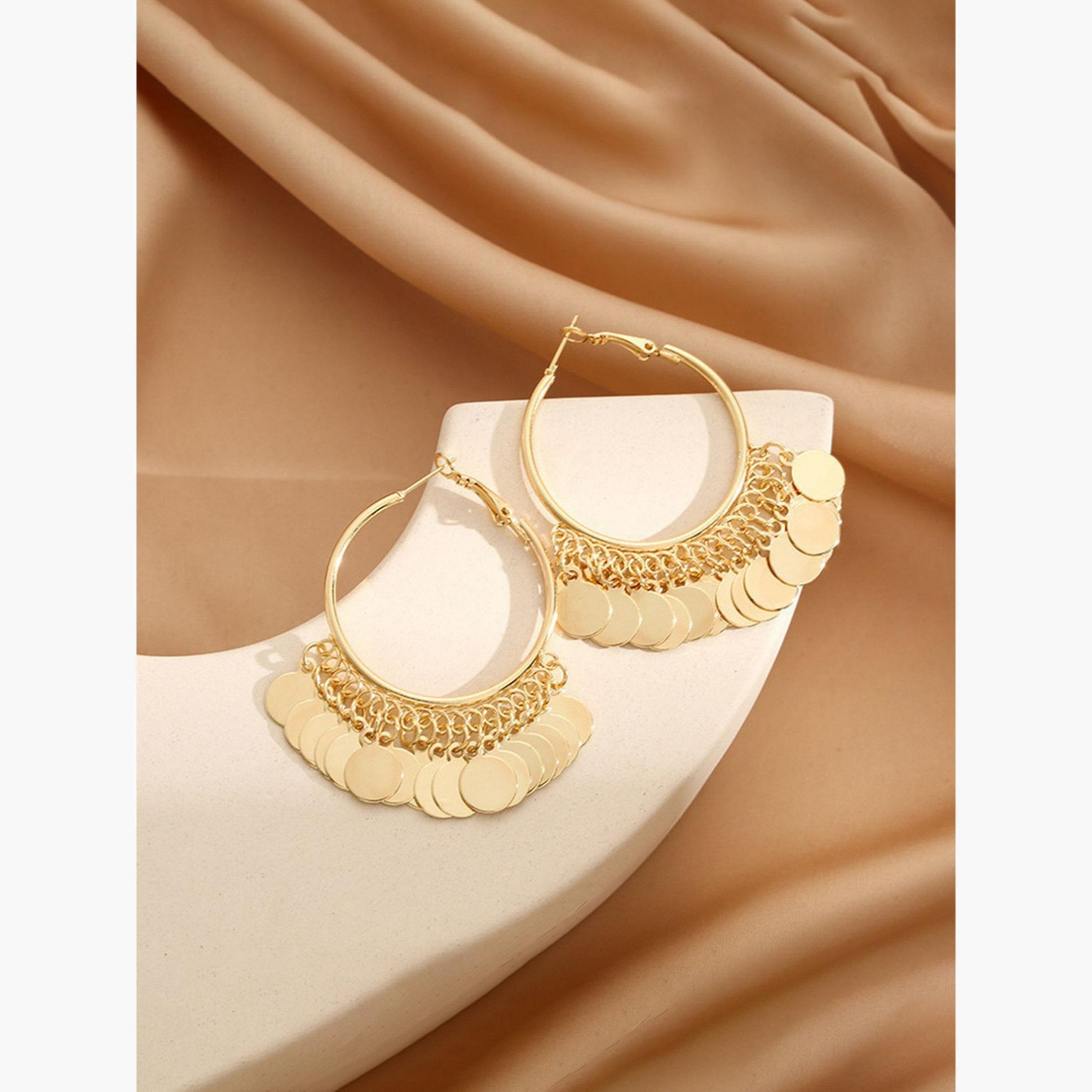 أقراط حلقية بدلايات شرابة دائرية-women-watchesandjewellery-jewellery-earrings-image-3