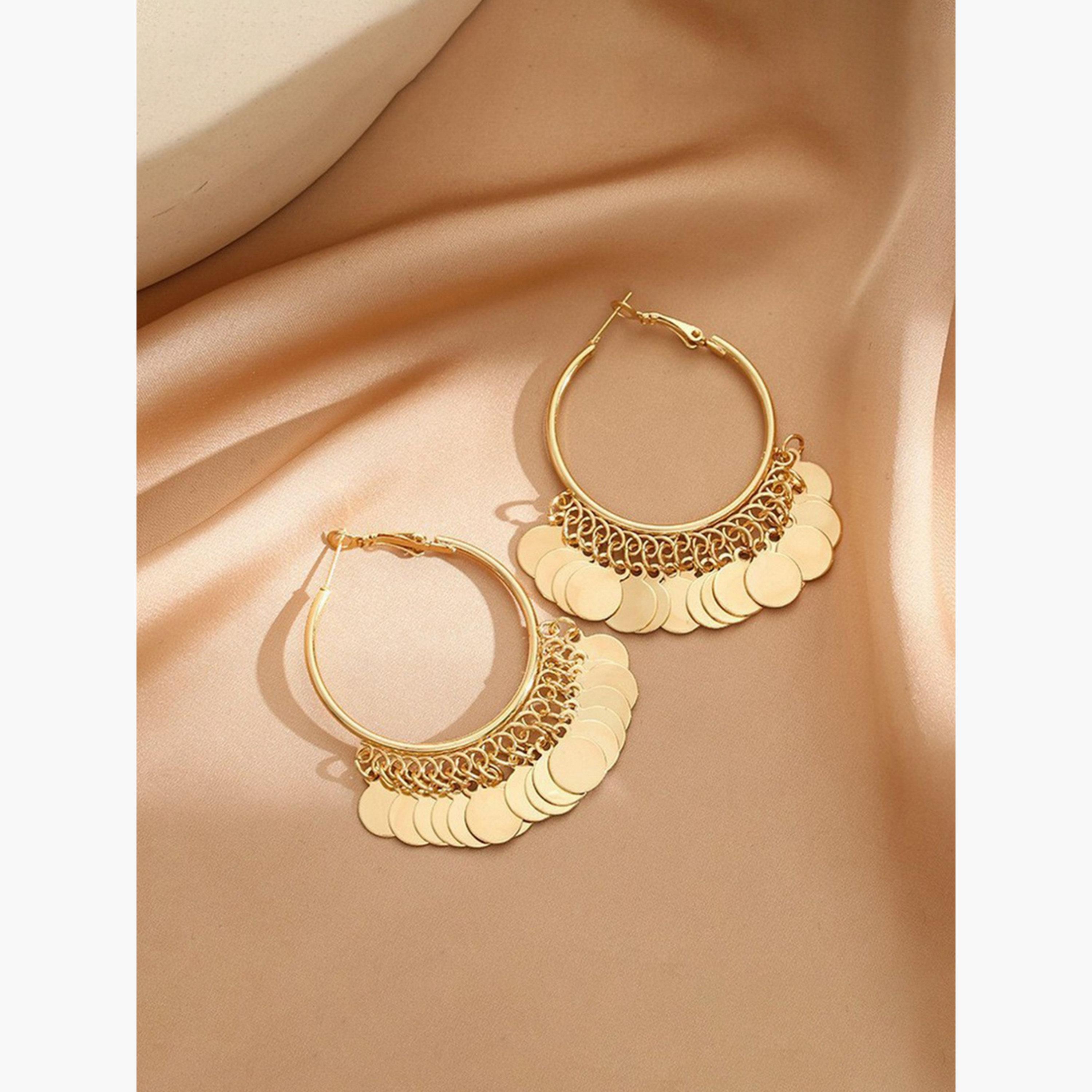 أقراط حلقية بدلايات شرابة دائرية-women-watchesandjewellery-jewellery-earrings-image-4