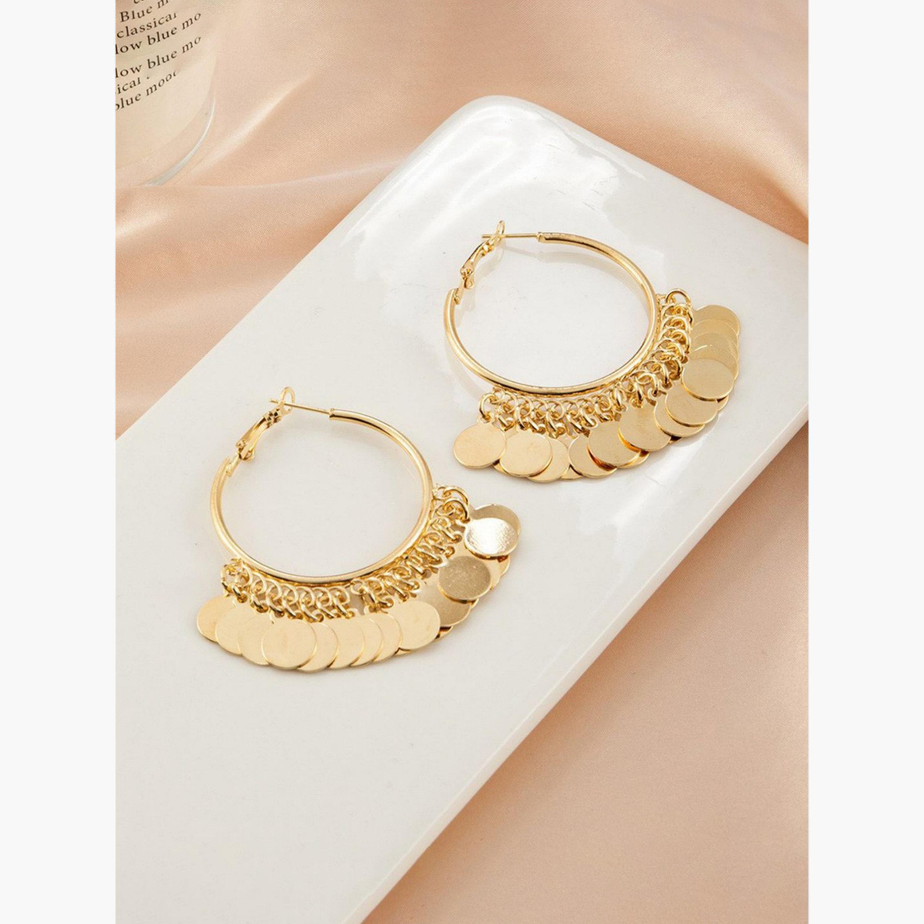 Take Two Golden Hoop Earrings with Circle Tassel Pendants-women-watchesandjewellery-jewellery-earrings-image-5