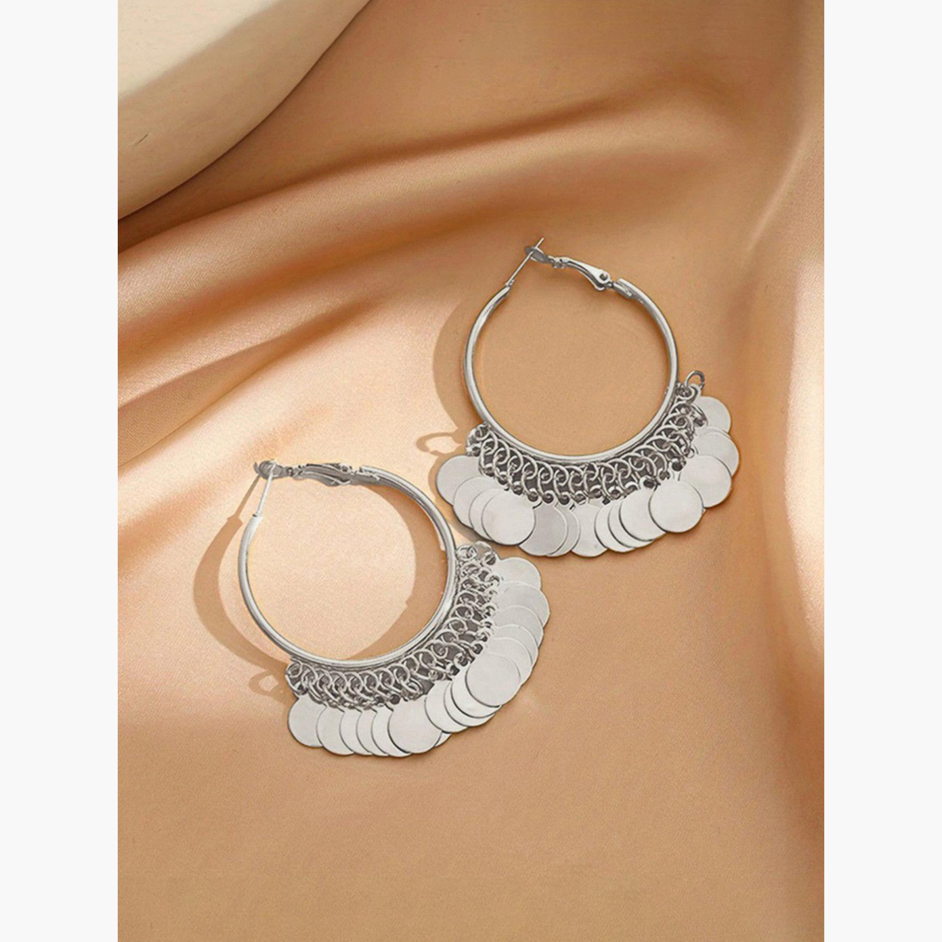Take Two Silver Hoop Earrings with Circle Tassel Pendants-women-watchesandjewellery-jewellery-earrings-image-3