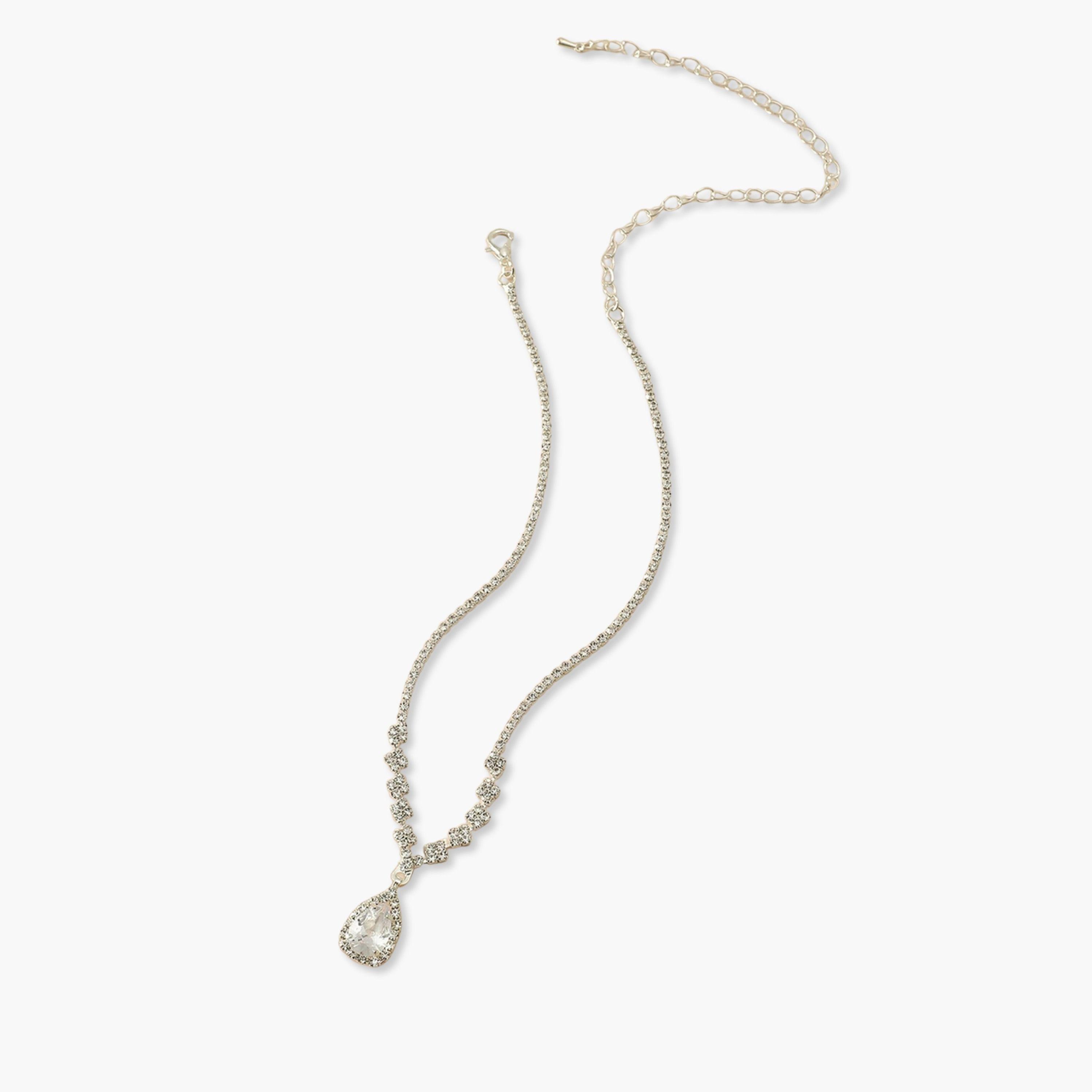Take Two Silver Embellished Necklace with Drop Pendant-women-watchesandjewellery-jewellery-necklacesandpendants-image-1