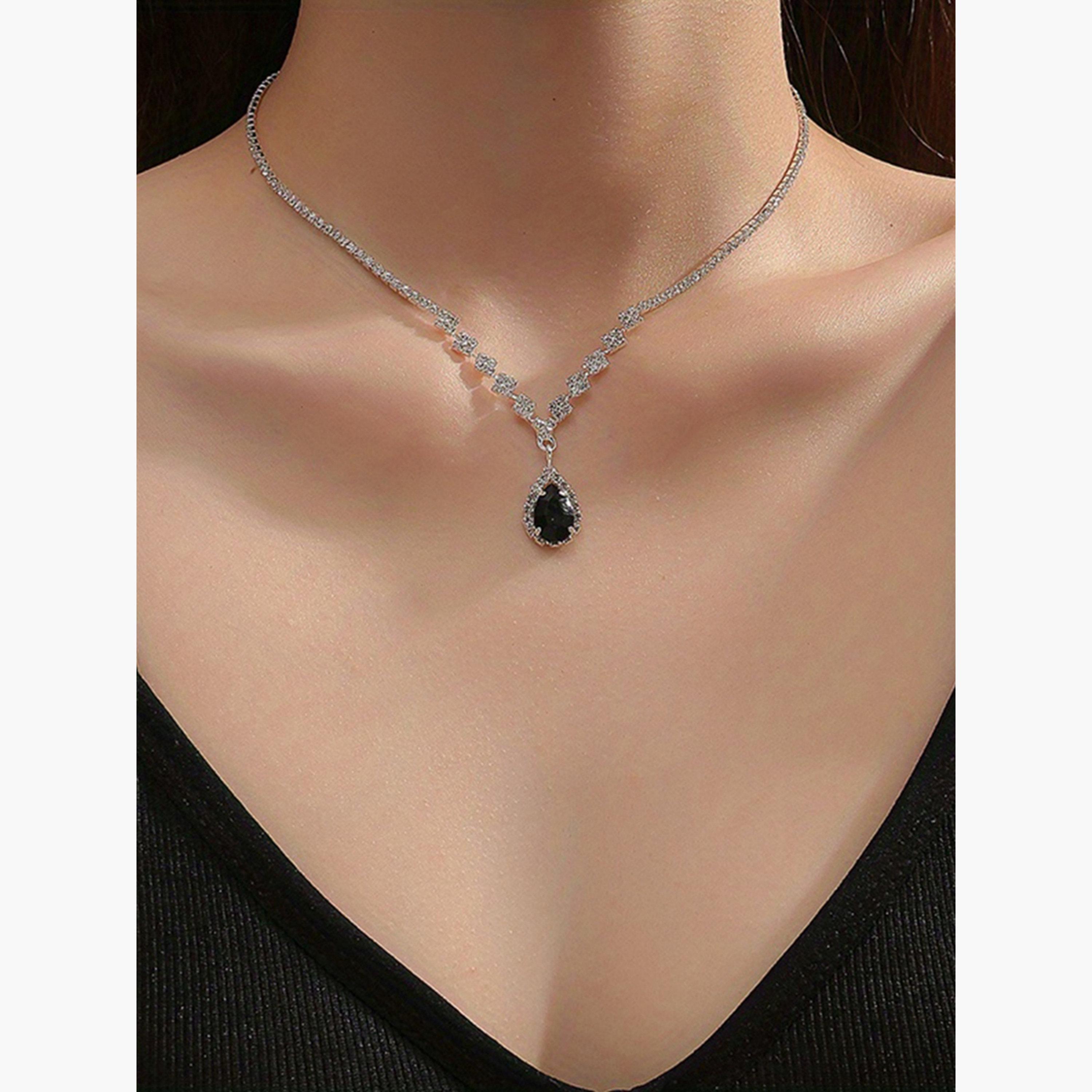 Take Two Contrast Embellished Necklace with Drop Pendant-women-watchesandjewellery-jewellery-necklacesandpendants-image-2
