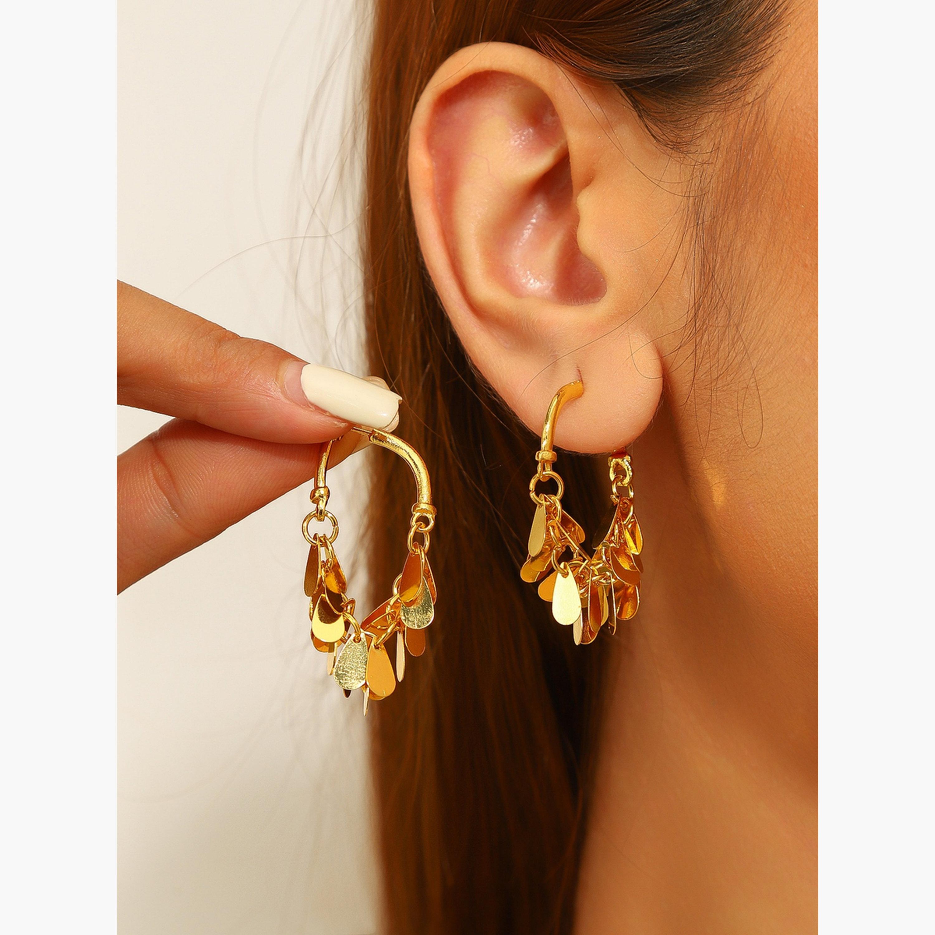 Take Two Golden Hoop Earrings with Circle Tassel Pendants-women-watchesandjewellery-jewellery-earrings-image-2