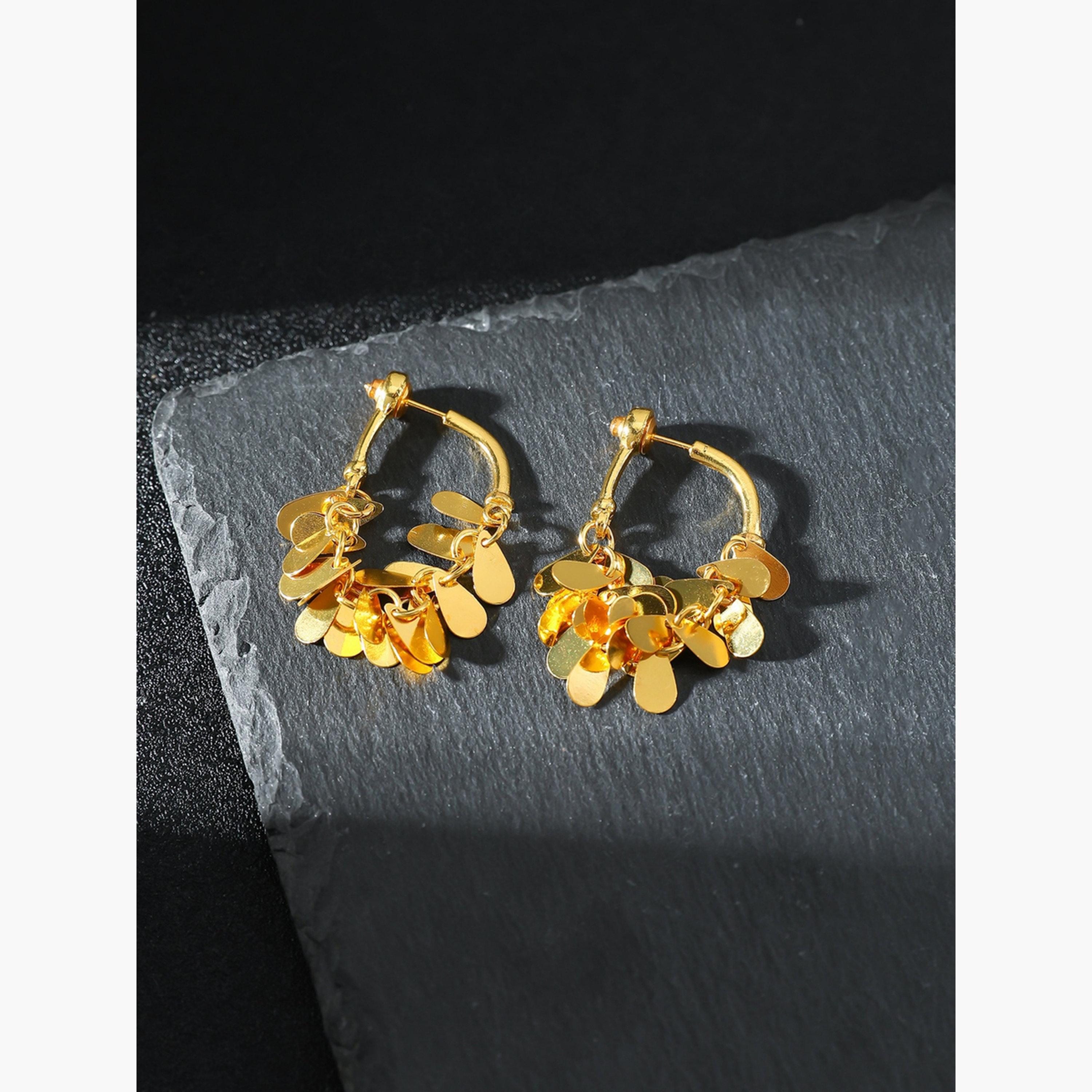 Take Two Golden Hoop Earrings with Circle Tassel Pendants-women-watchesandjewellery-jewellery-earrings-image-6