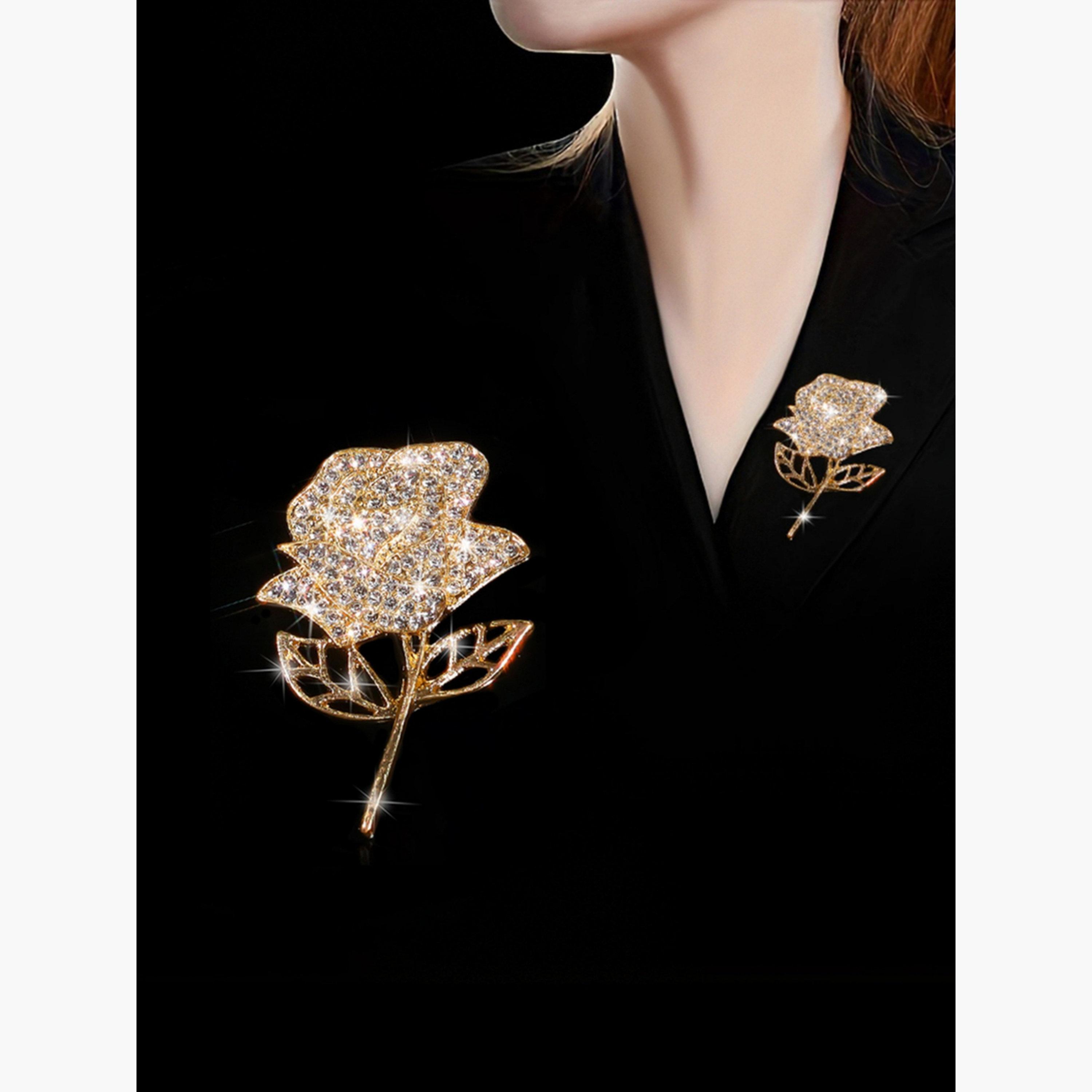 Take Two Rose Shaped Rhinestone Embellished Brooch-women-watchesandjewellery-jewellery-brooches-image-2