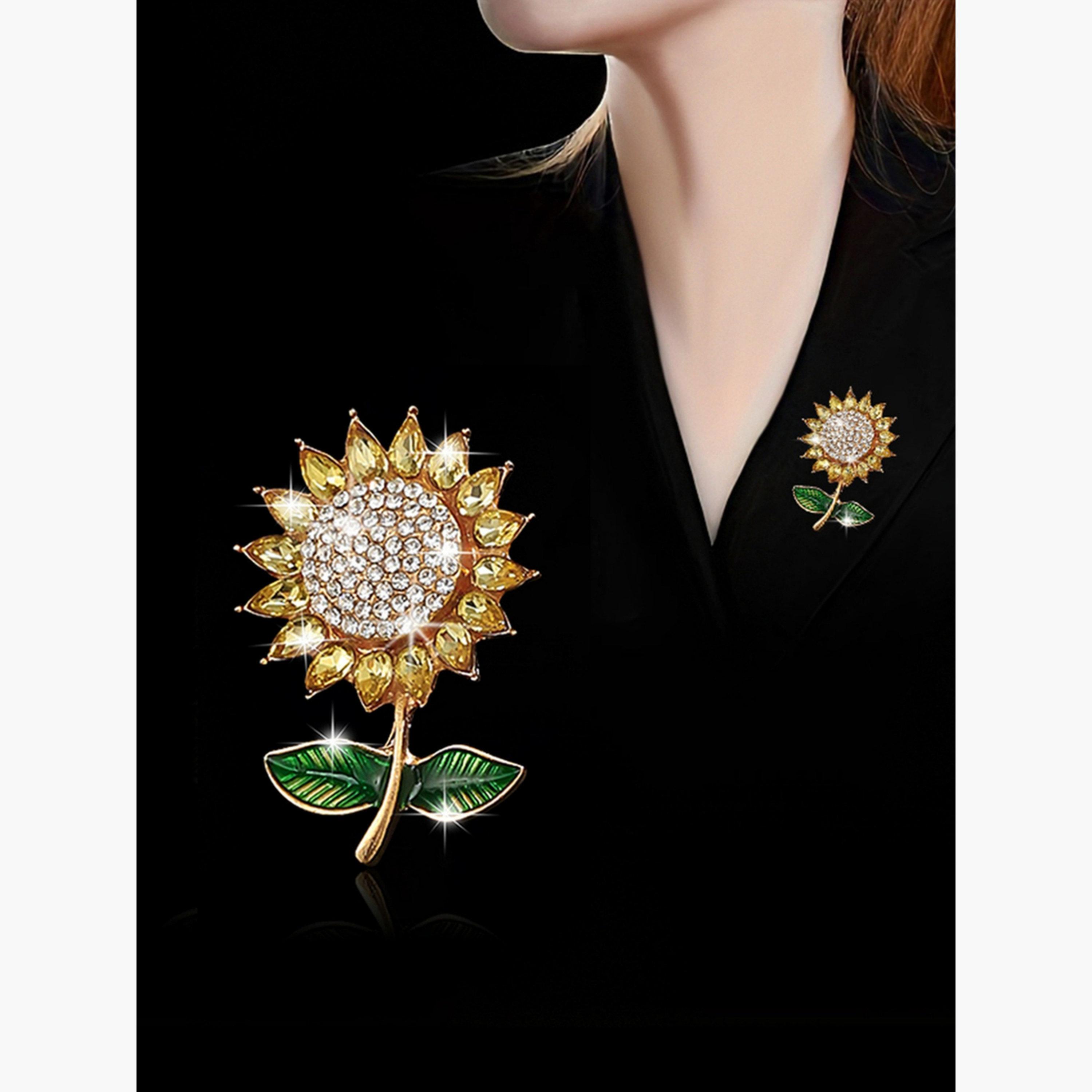 بروش مزين بالراين على شكل عباد الشمس-women-watchesandjewellery-jewellery-brooches-image-2