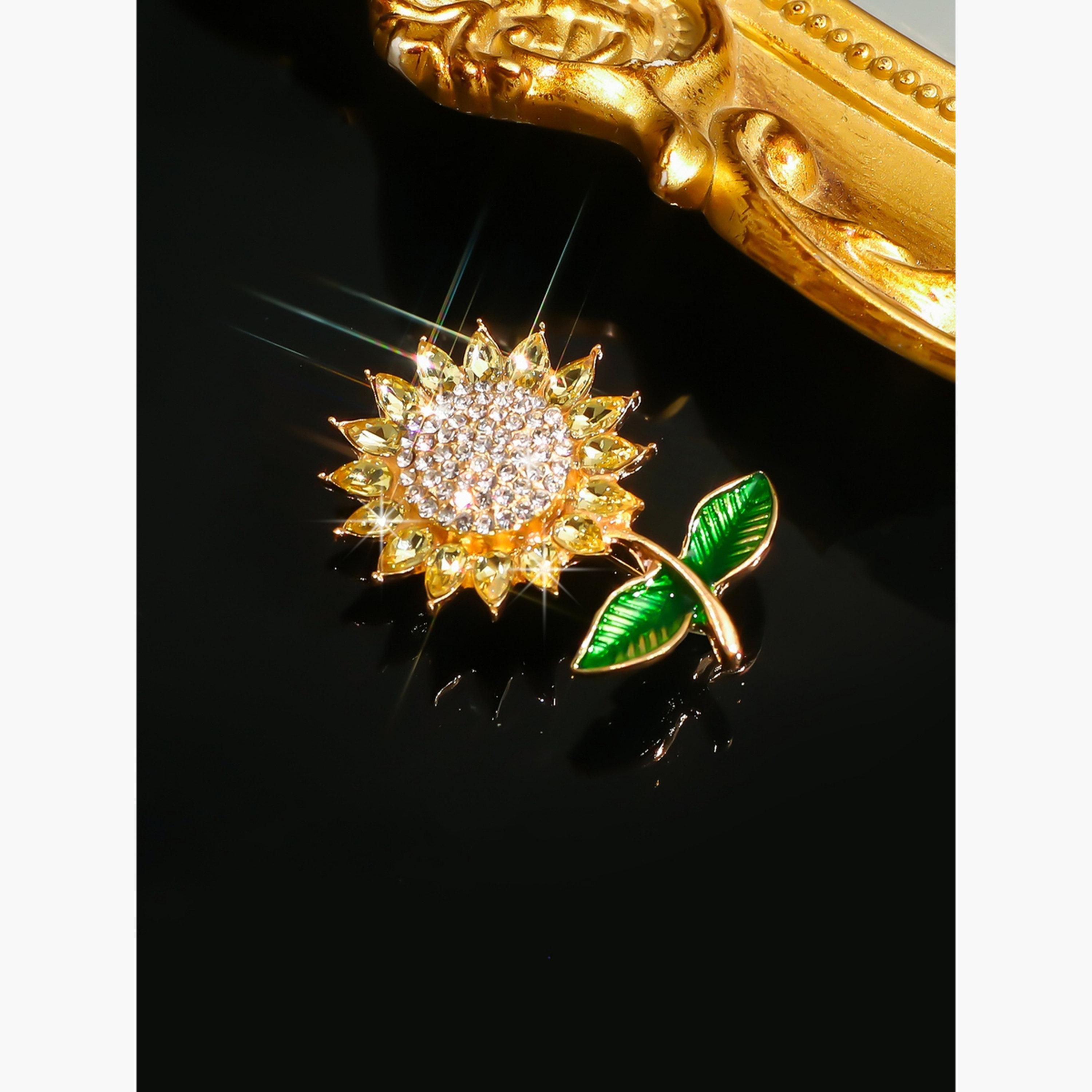 Take Two Sunflower Shaped Rhinestone Embellished Brooch-women-watchesandjewellery-jewellery-brooches-image-4