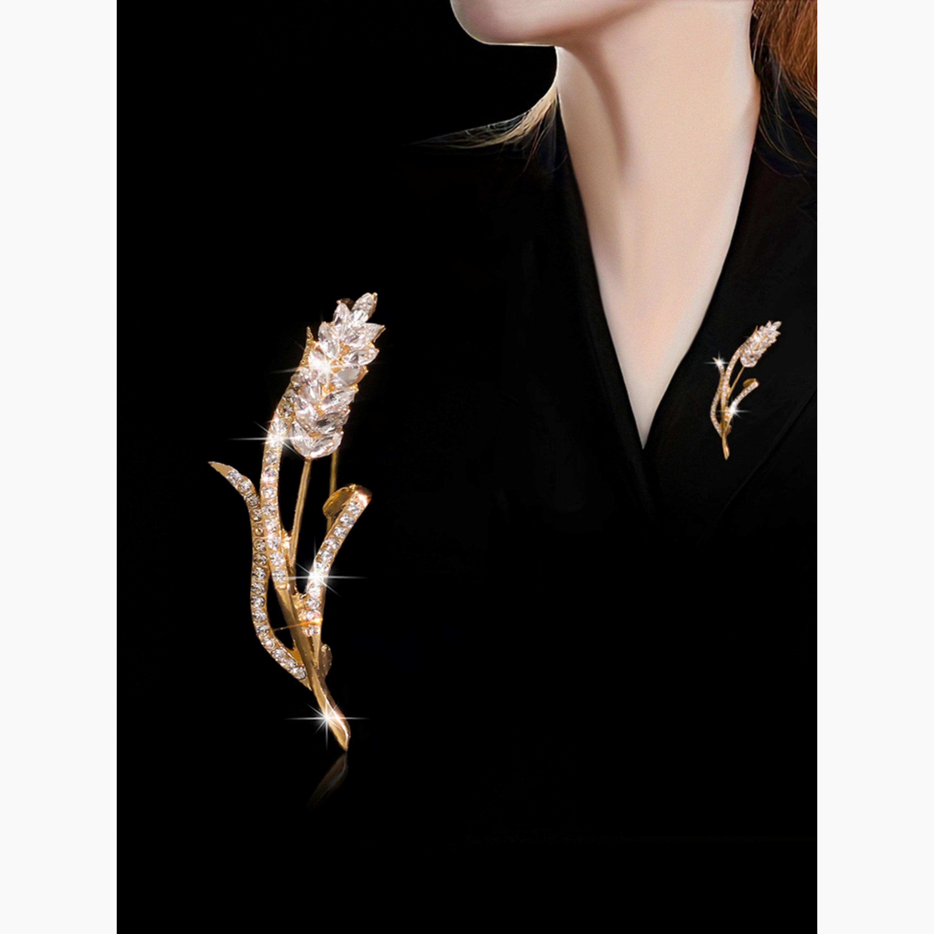 Take Two Wheat Shaped Rhinestone Embellished Brooch-women-watchesandjewellery-jewellery-brooches-image-2