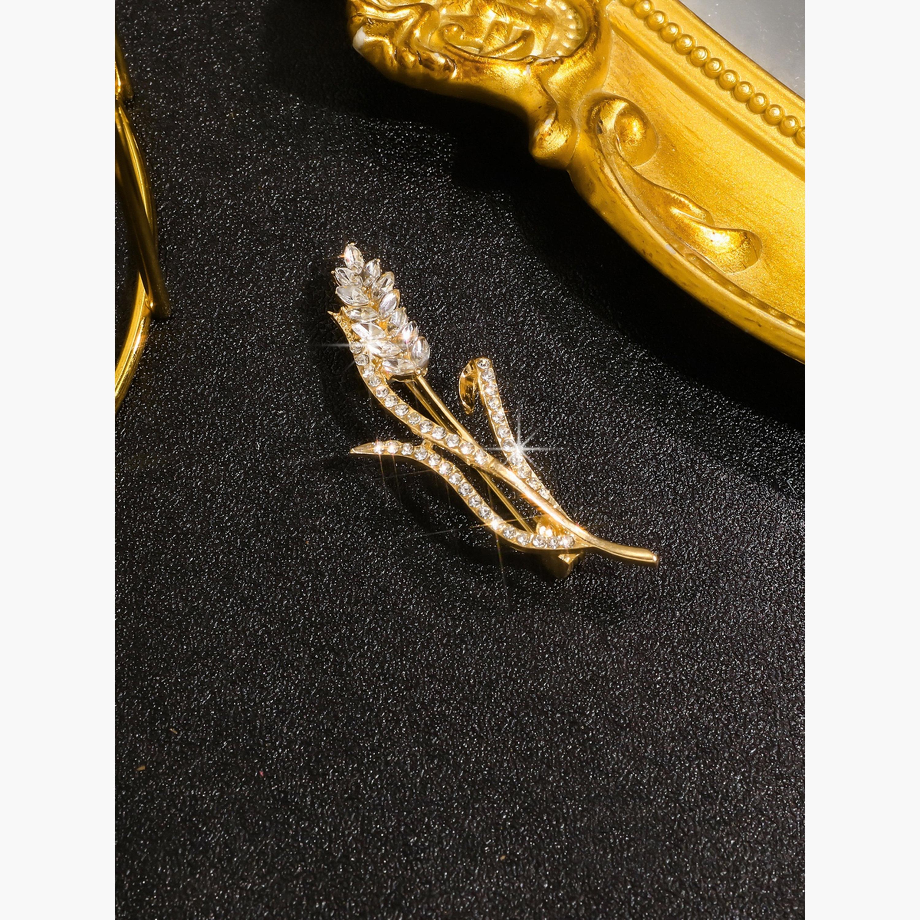 بروش مزين بالراين على شكل سنابل قمح-women-watchesandjewellery-jewellery-brooches-image-6