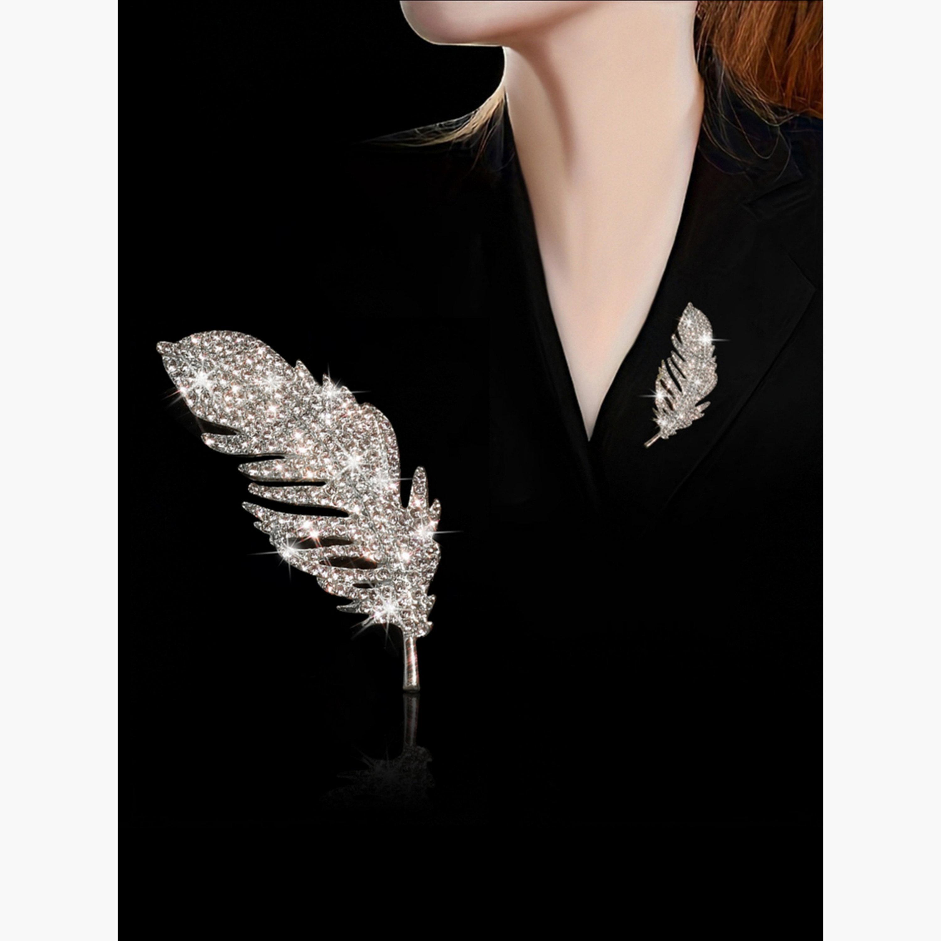 Take Two Feather Shaped Rhinestone Brooch-women-watchesandjewellery-jewellery-brooches-image-2