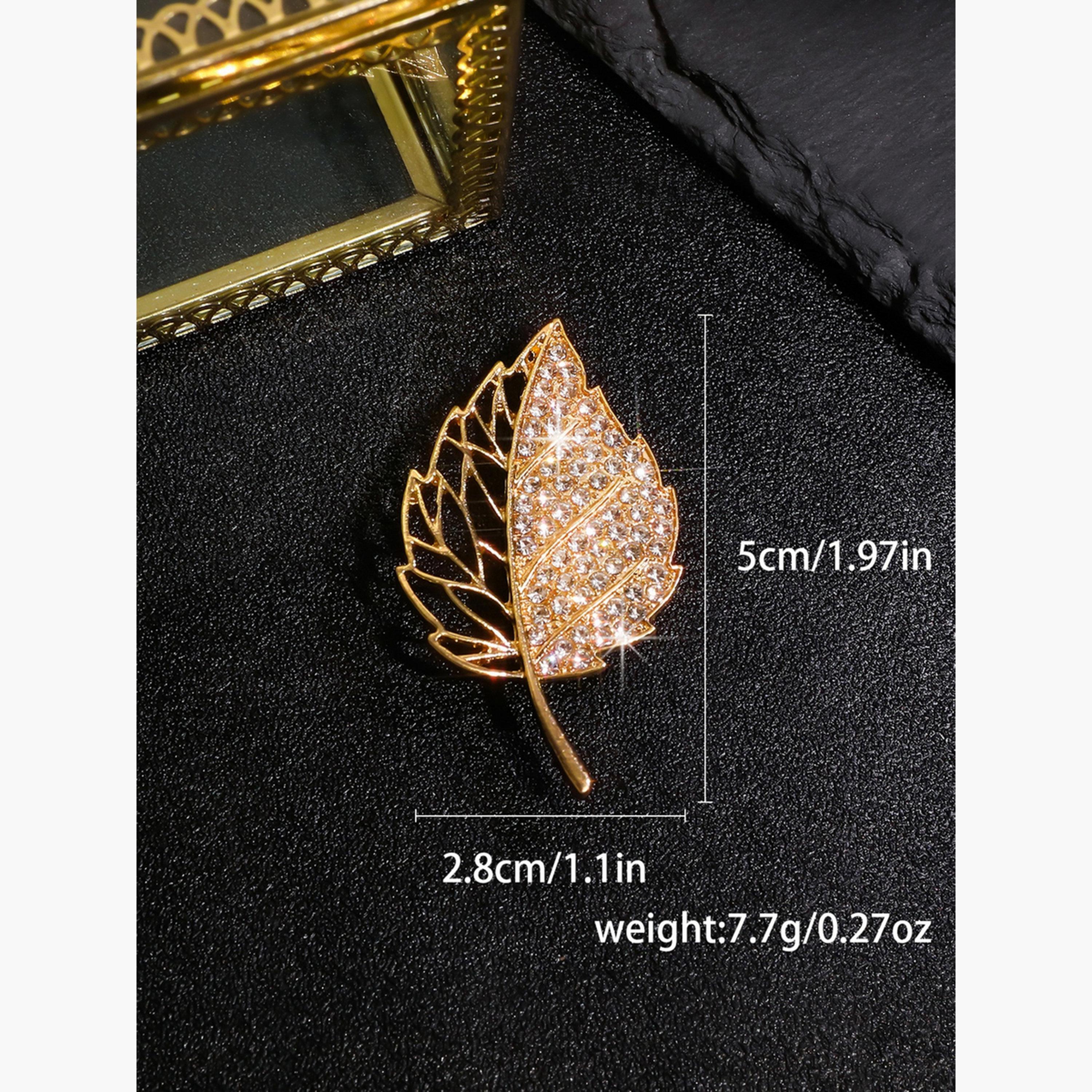 بروش مزين بالراين على شكل ورقة شجر-women-watchesandjewellery-jewellery-brooches-image-4