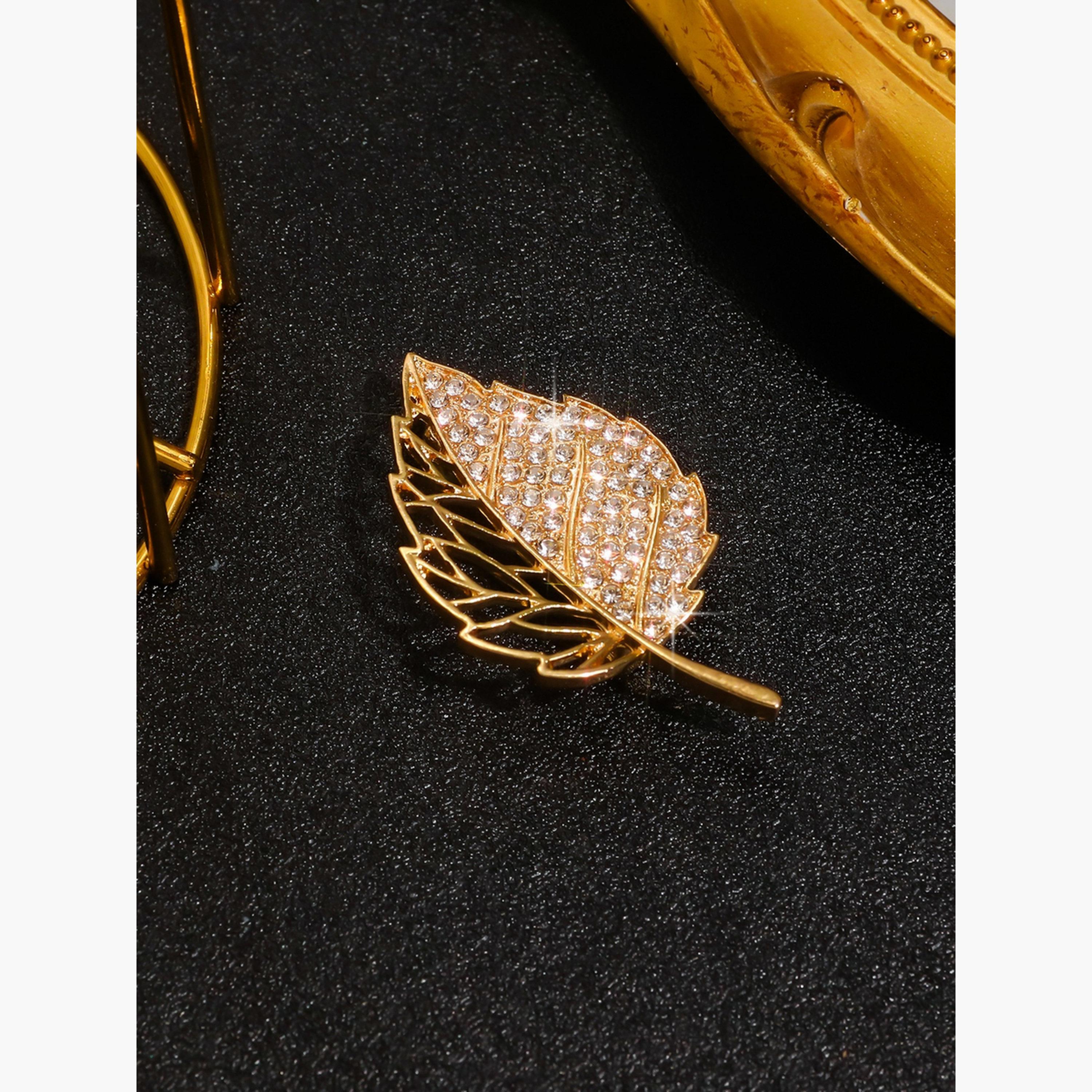 بروش مزين بالراين على شكل ورقة شجر-women-watchesandjewellery-jewellery-brooches-image-6