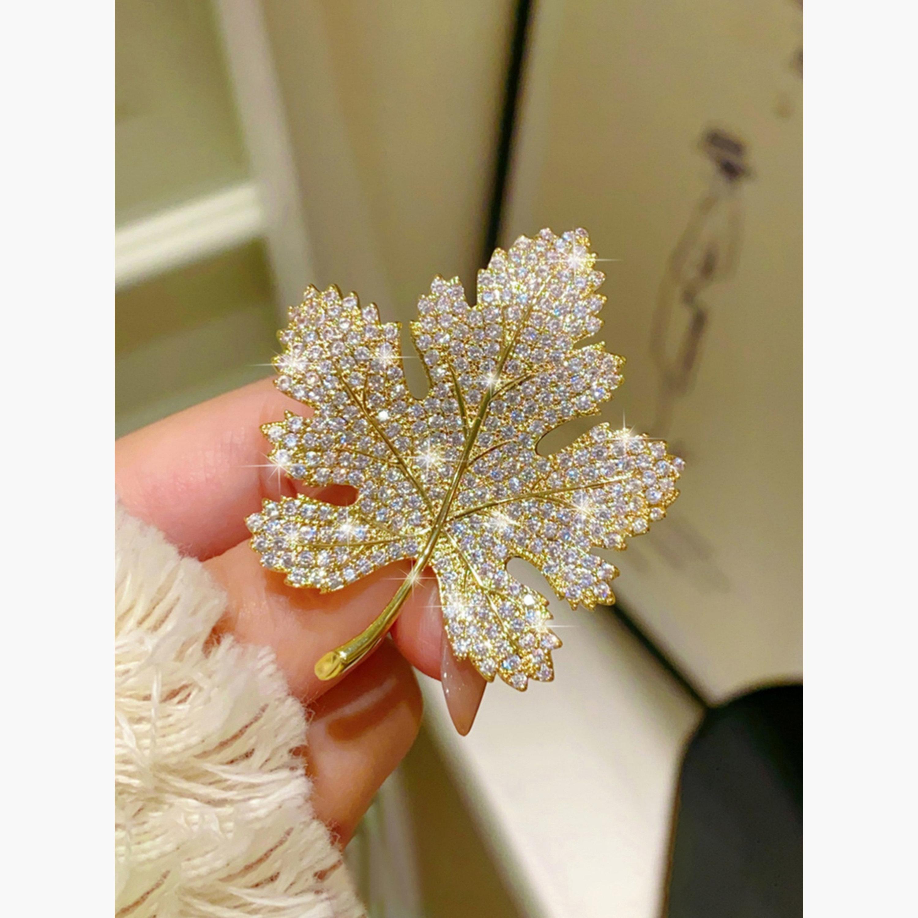 Take Two Maple Leaf Shaped Rhinestone Brooch-women-watchesandjewellery-jewellery-brooches-image-4