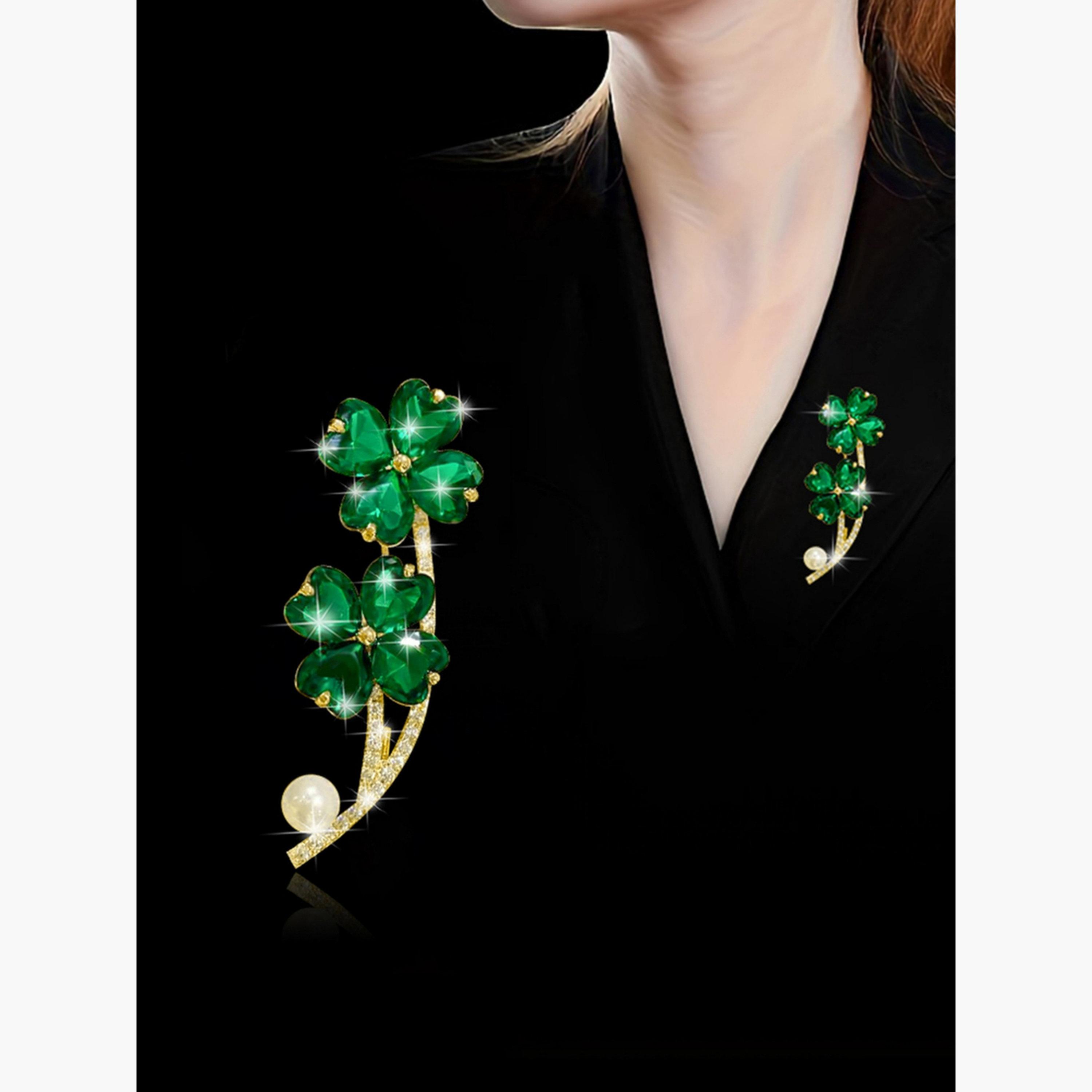 Take Two Lucky Clover Shaped Rhinestone Brooch-women-watchesandjewellery-jewellery-brooches-image-2