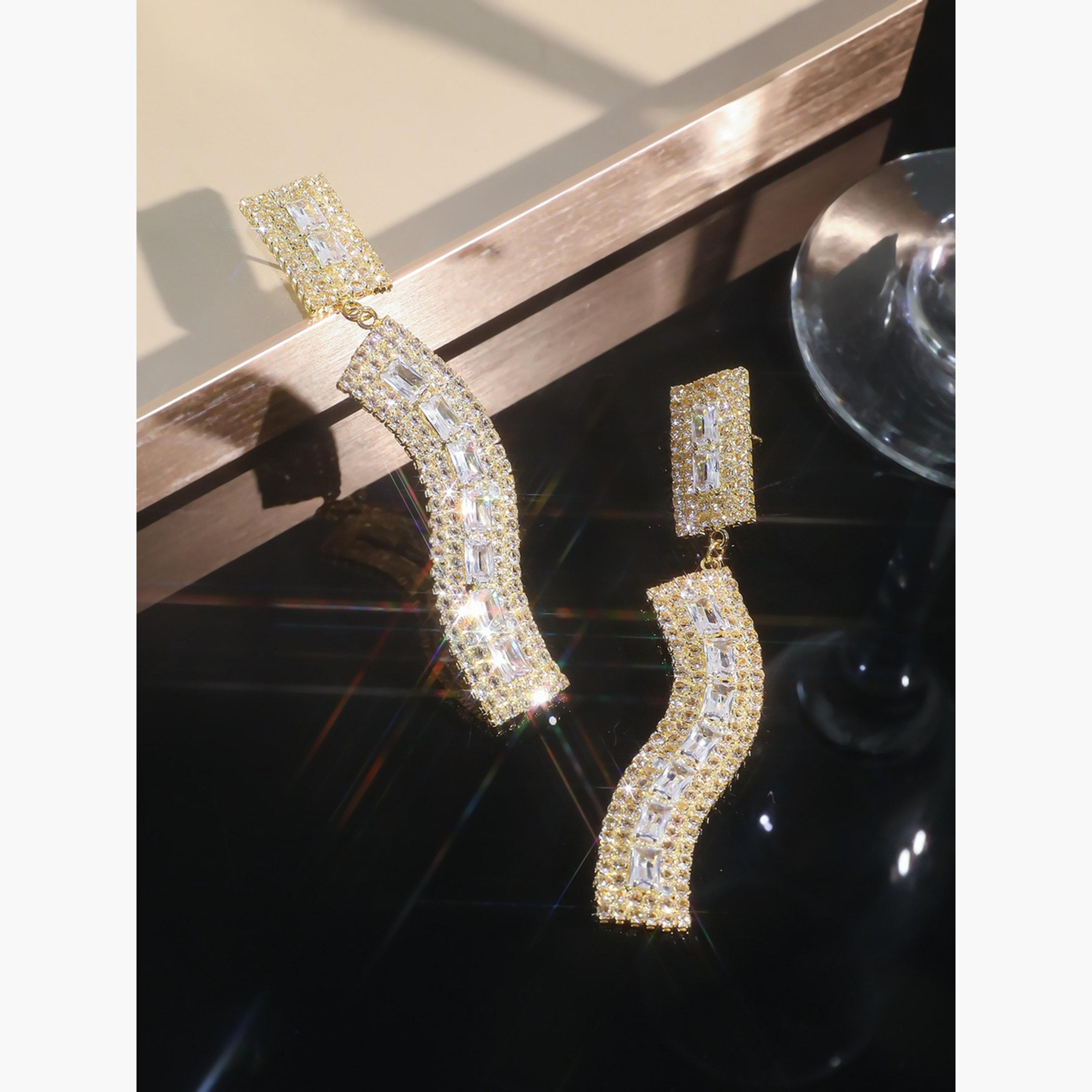 Take Two Rhinestone Embellished Dangle Earrings-women-watchesandjewellery-jewellery-earrings-image-4
