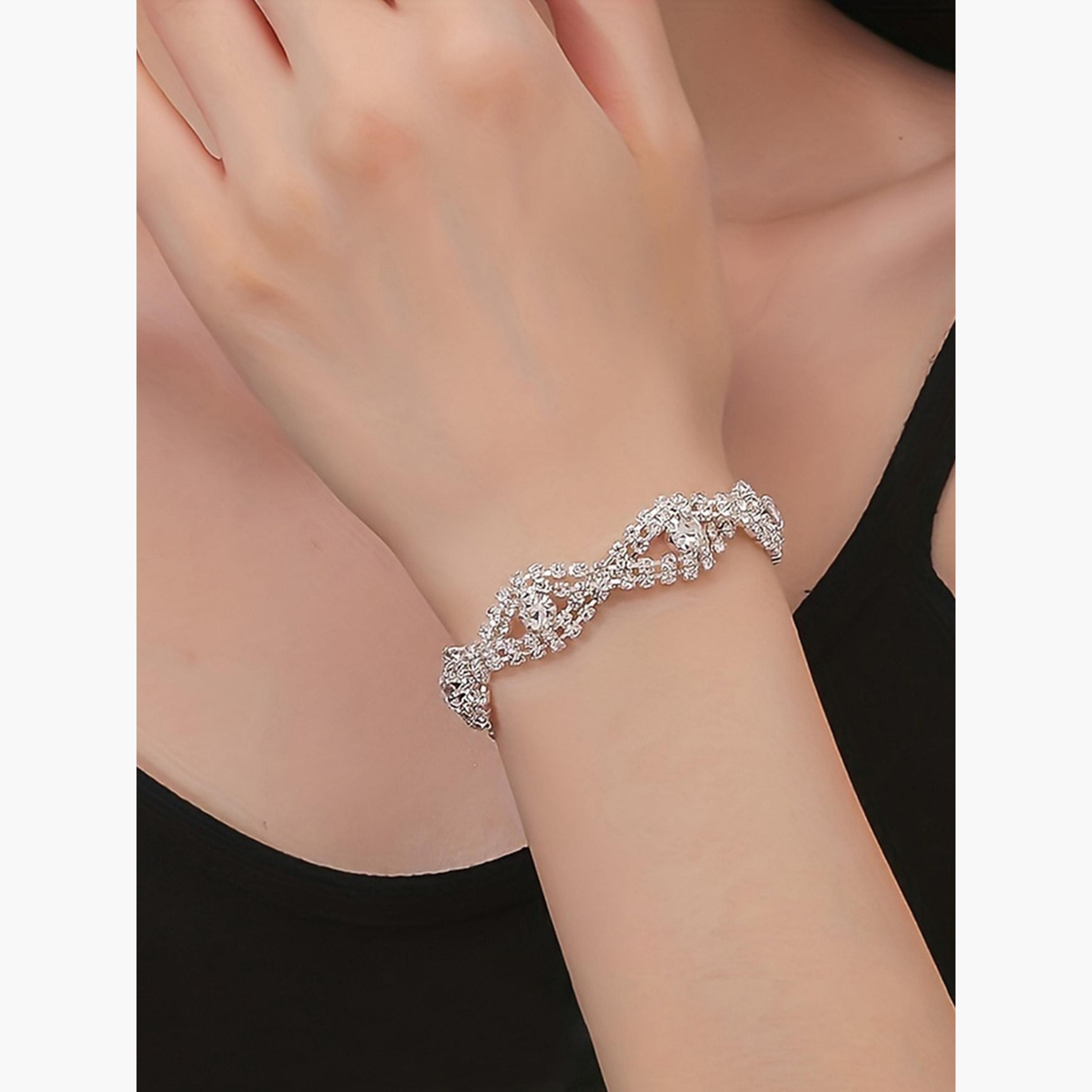 Take Two Silver Rhinestone Embellished Bracelet-women-watchesandjewellery-jewellery-banglesandbracelets-image-2