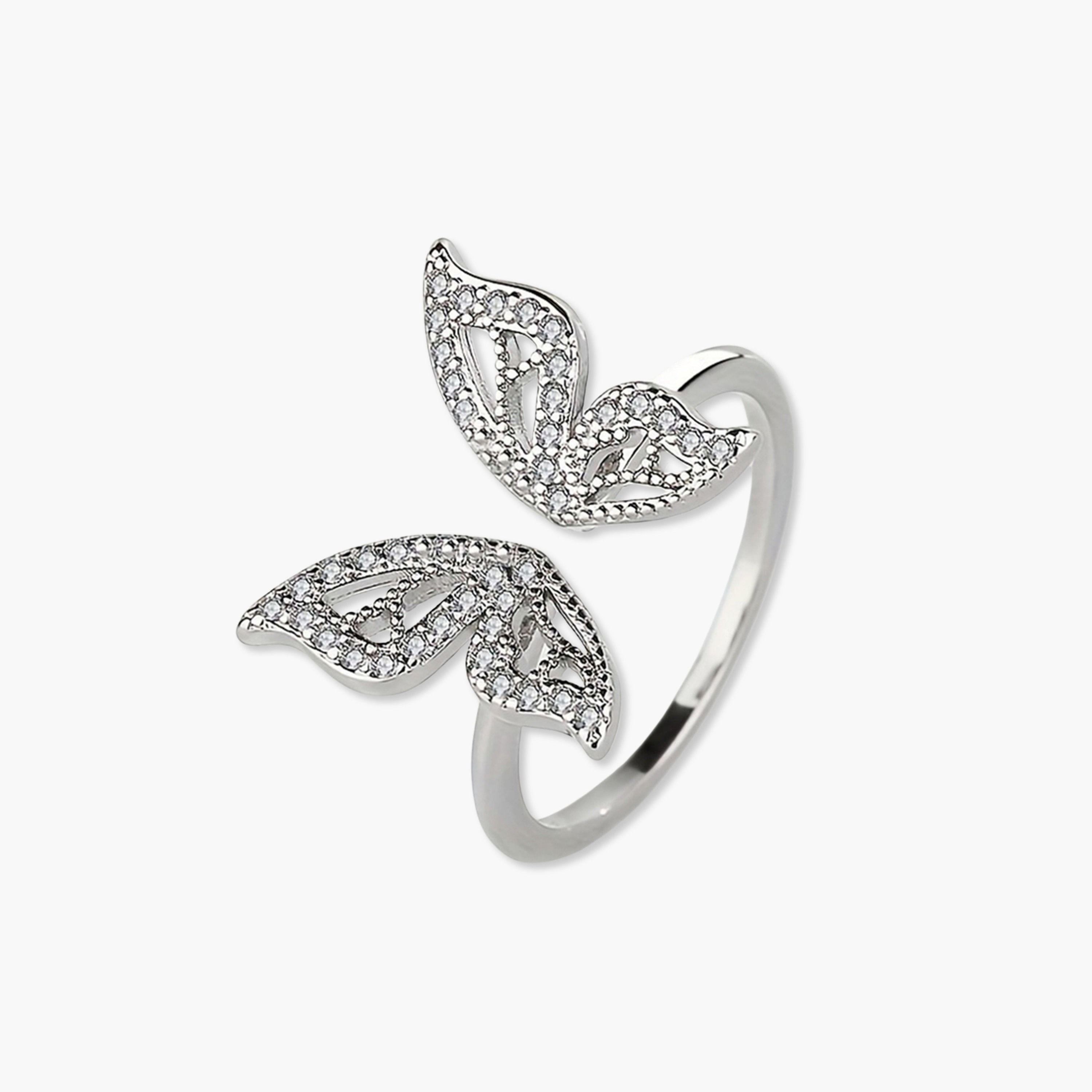 Take Two Silver Butterfly Shaped Open Ring-women-watchesandjewellery-jewellery-rings-image-1