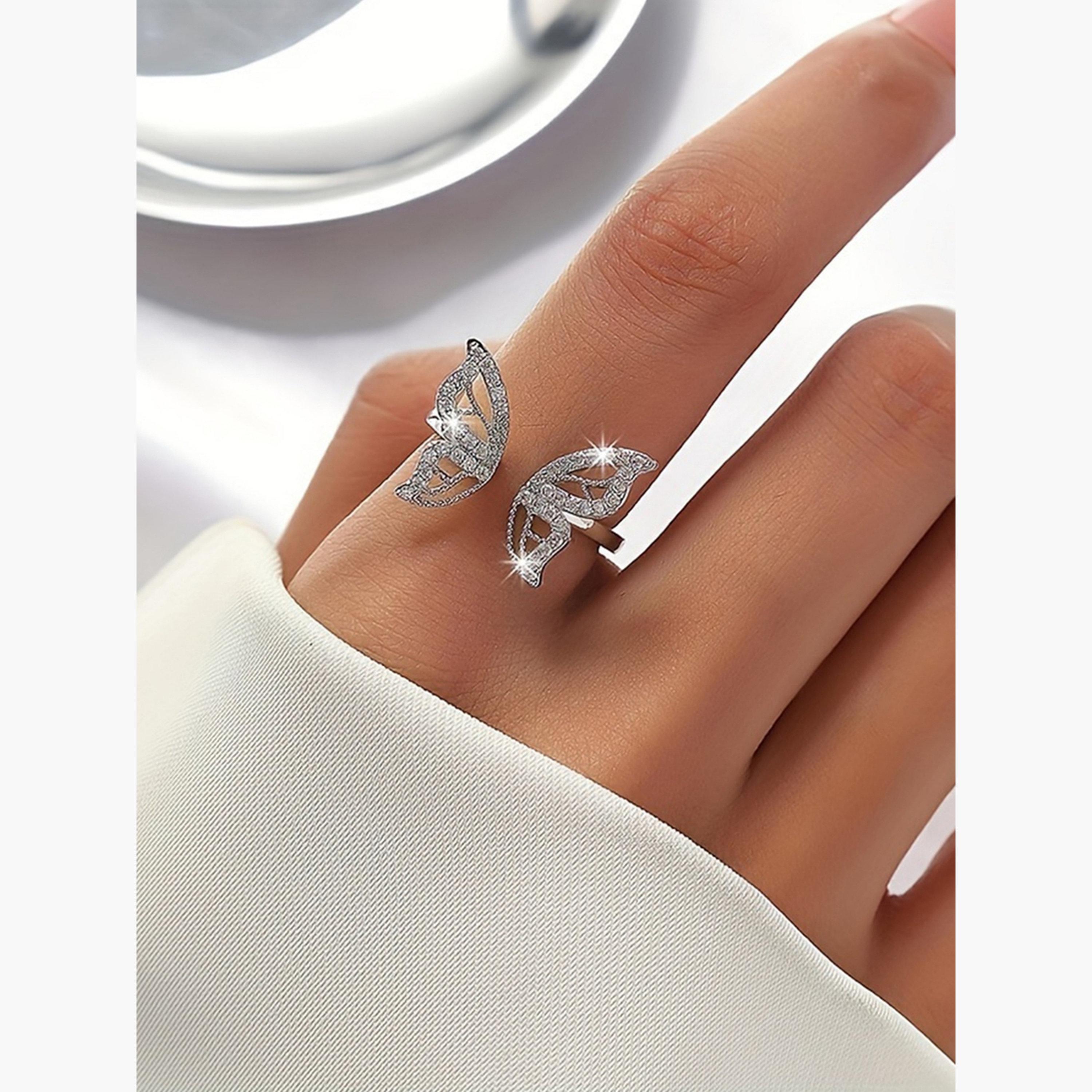 Take Two Silver Butterfly Shaped Open Ring-women-watchesandjewellery-jewellery-rings-image-2