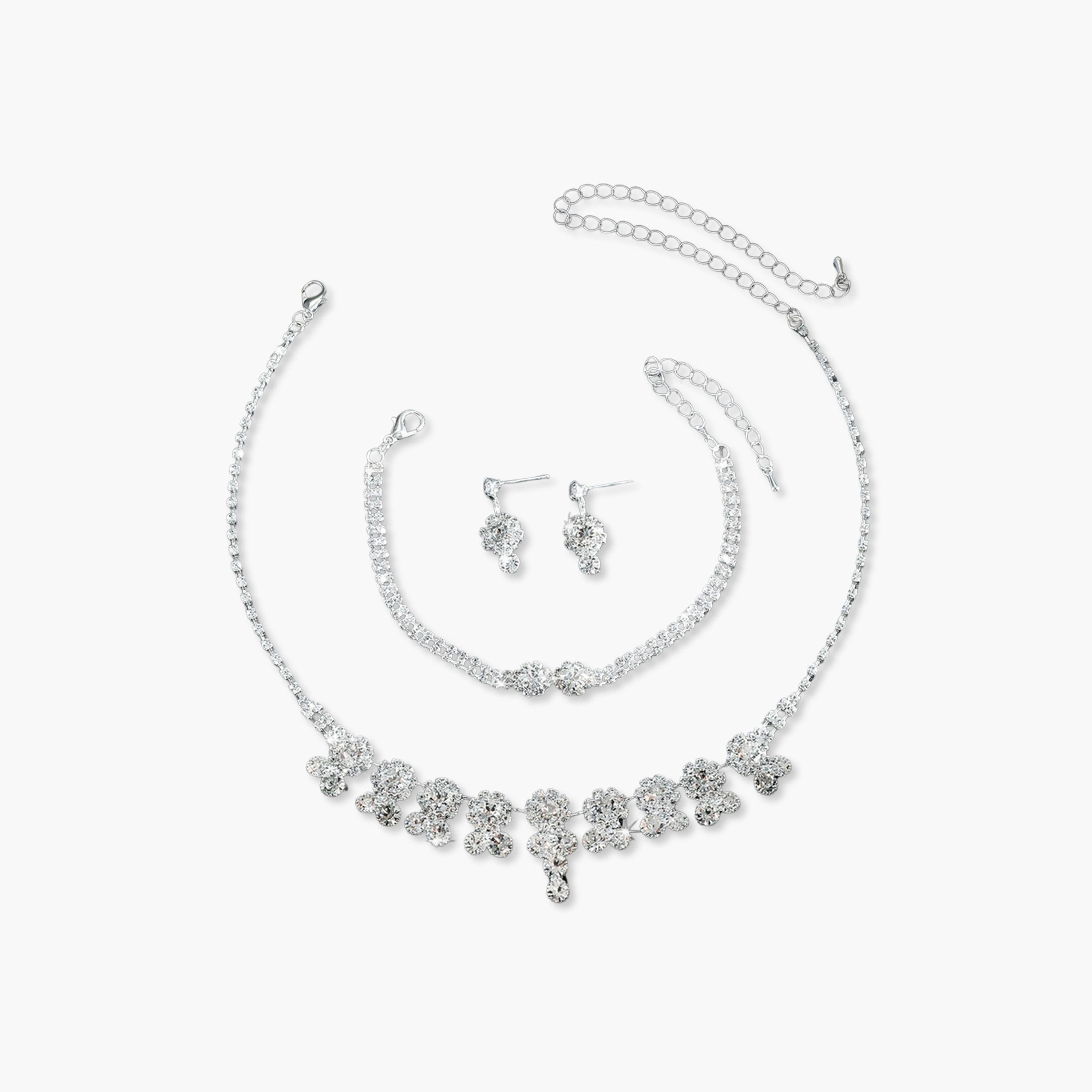 Take Two Silver Rhinestone Embellished Necklace with Bracelet and Earrings Set-women-watchesandjewellery-jewellery-jewellerysets-image-1