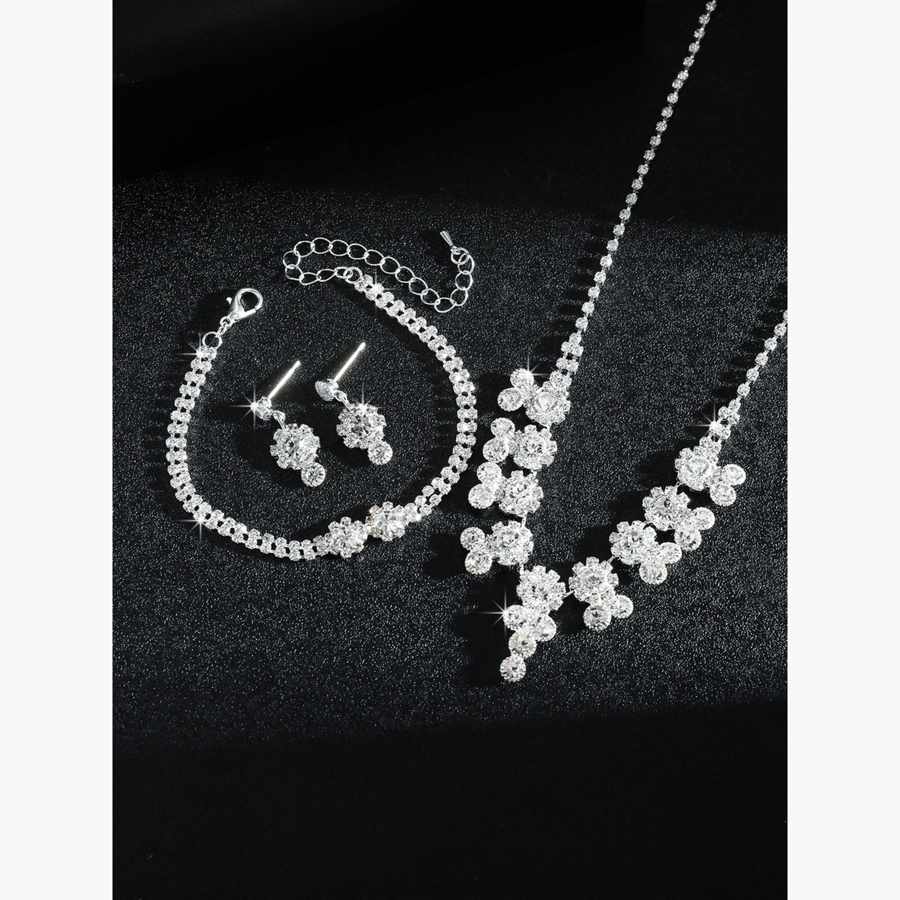 Take Two Silver Rhinestone Embellished Necklace with Bracelet and Earrings Set-women-watchesandjewellery-jewellery-jewellerysets-image-3