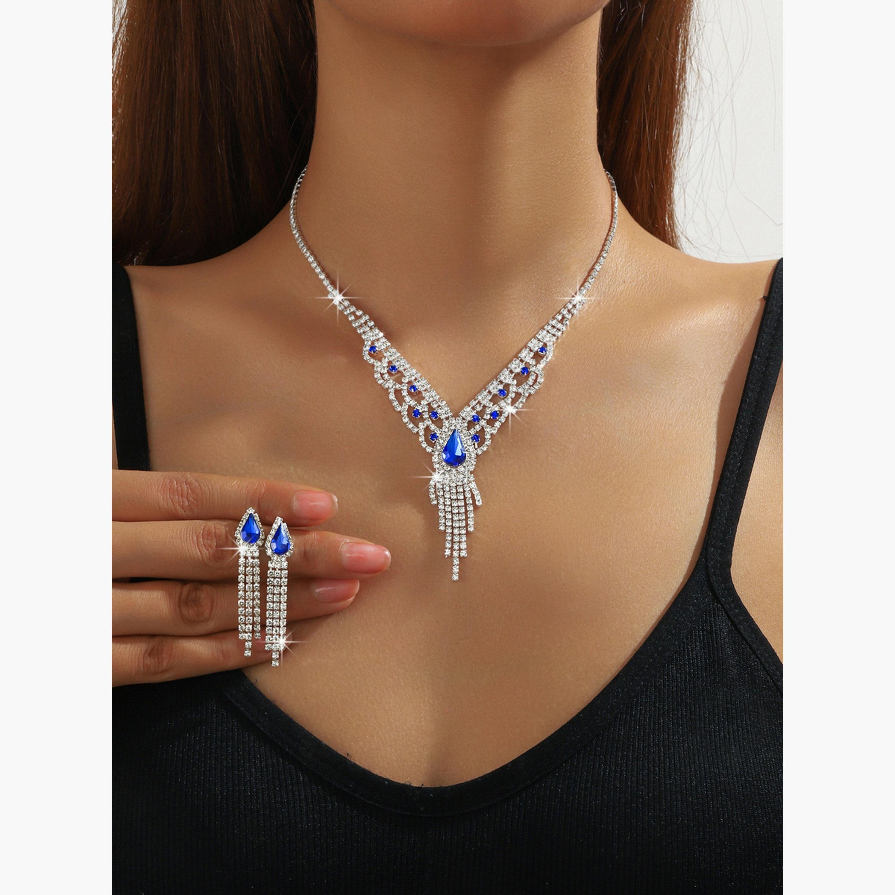 Take Two Rhinestone Embellished Necklace with Earrings Set-women-watchesandjewellery-jewellery-jewellerysets-image-2