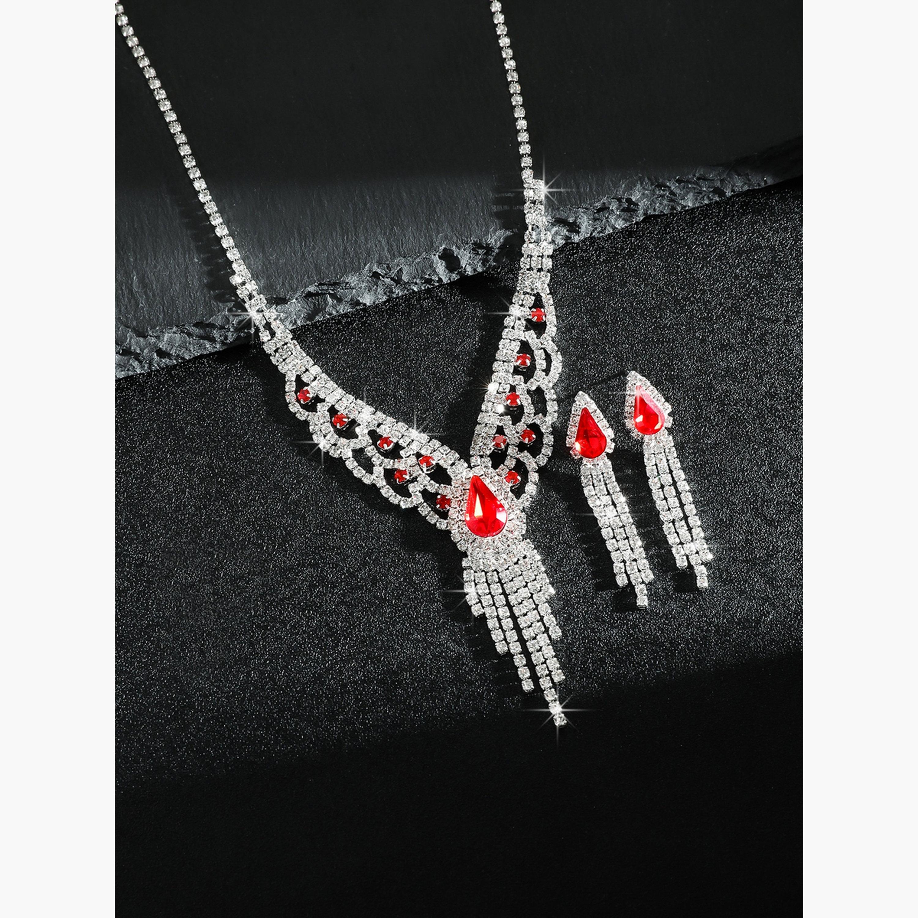 طقم من عقد وأقراط مزين بالراين-women-watchesandjewellery-jewellery-jewellerysets-image-4